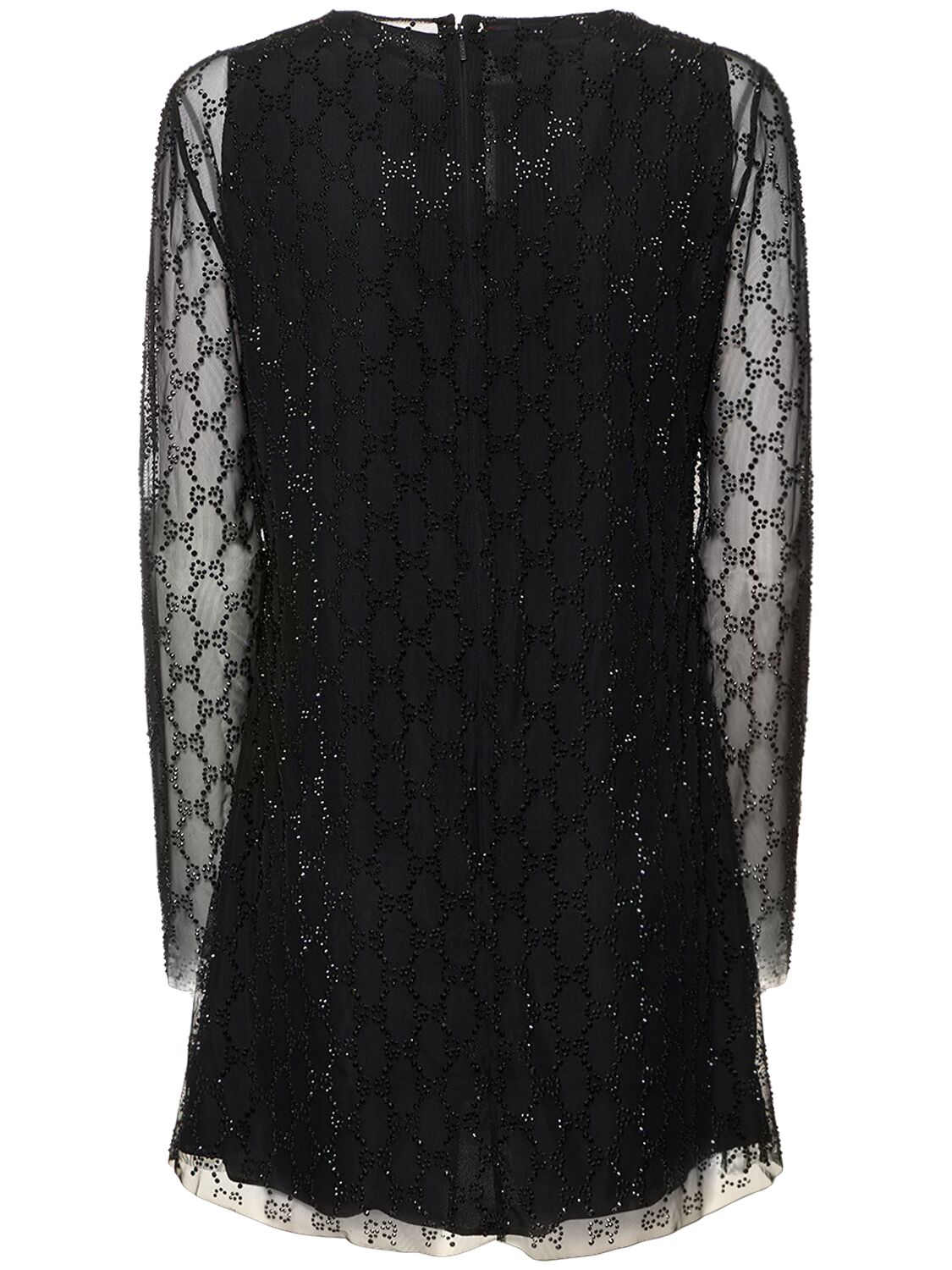Shop Gucci Crystal Gg Stretch Nylon Tulle Dress In Black