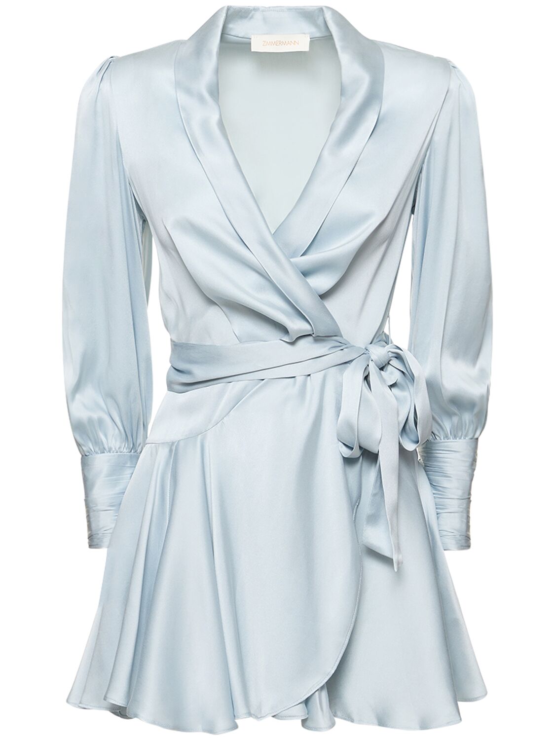 Shop Zimmermann Silk Mini Wrap Dress In Dusty Blue