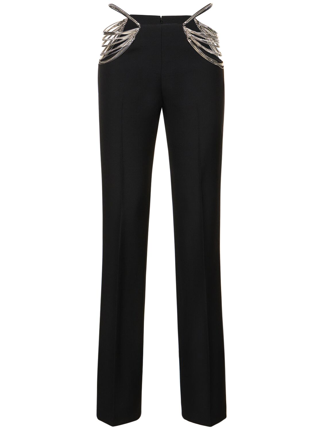 Straight Wool Pants W/ Chain Details – WOMEN > CLOTHING > PANTS