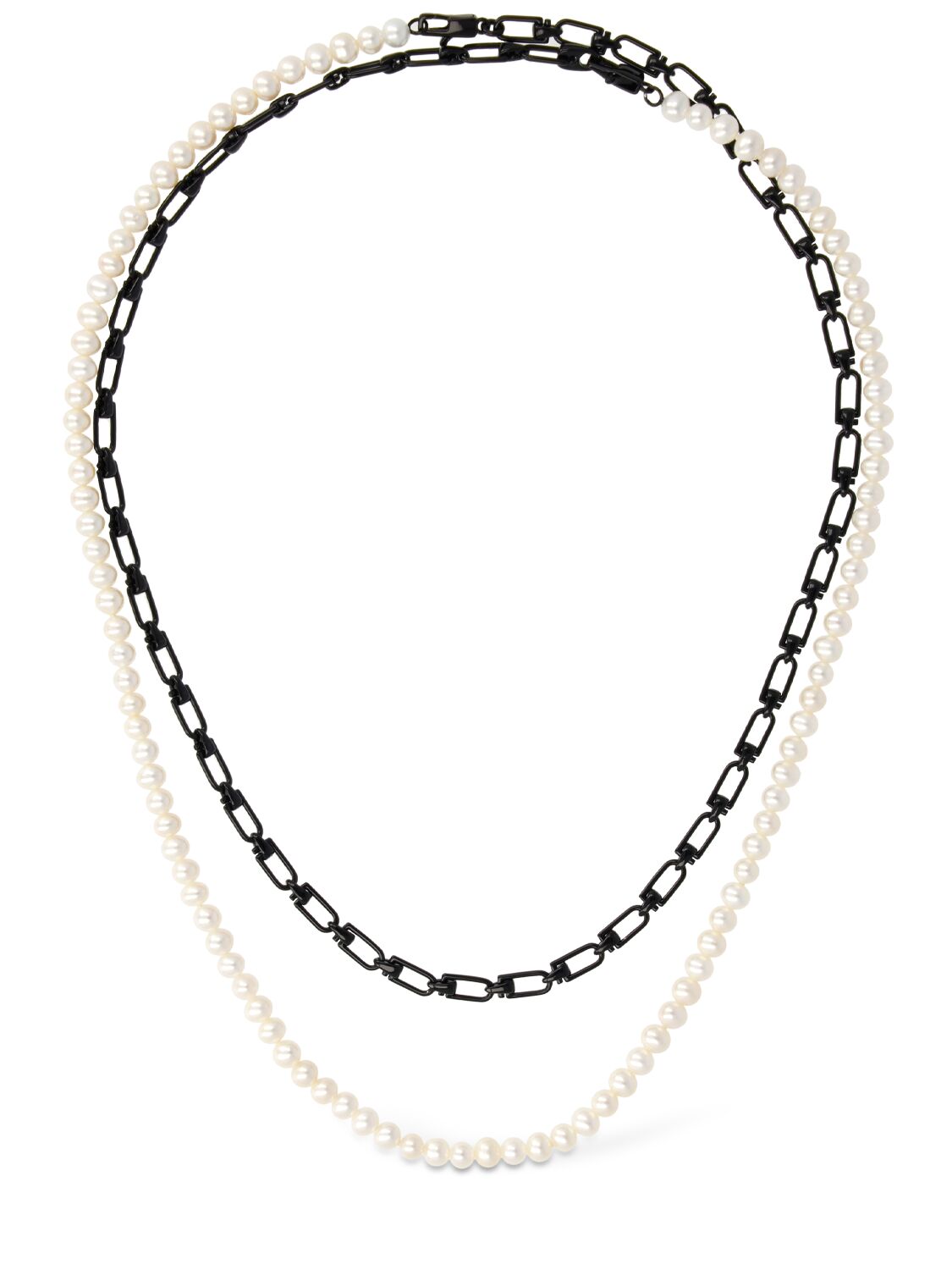 Eéra Chain & Pearl Double Reine Necklace In Black,pearl