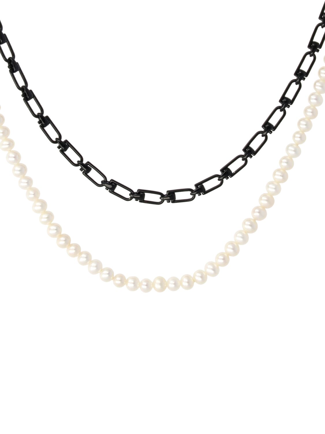 Shop Eéra Chain & Pearl Double Reine Necklace In Black,pearl
