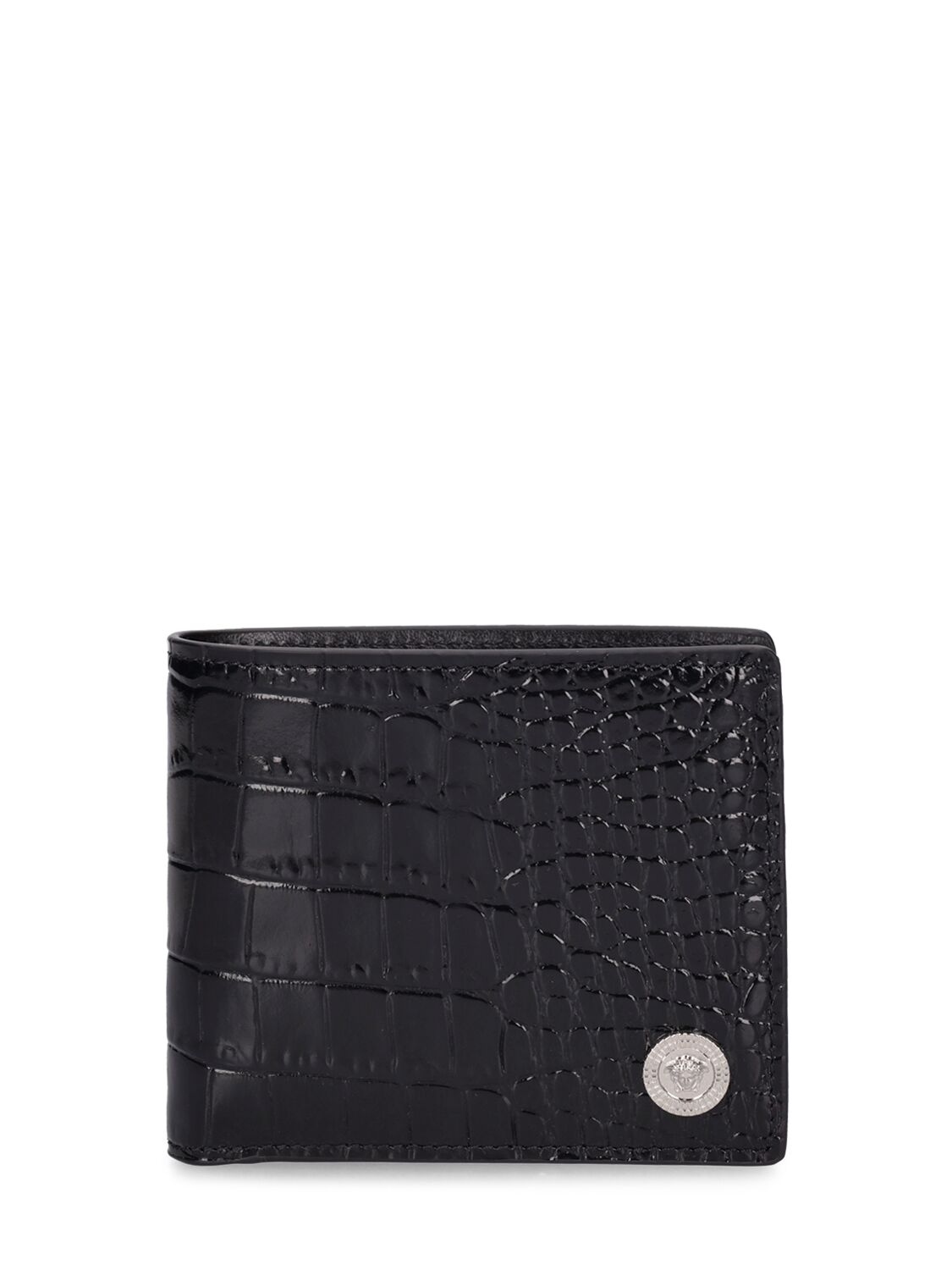Versace Croc Embossed Bifold Wallet In Black