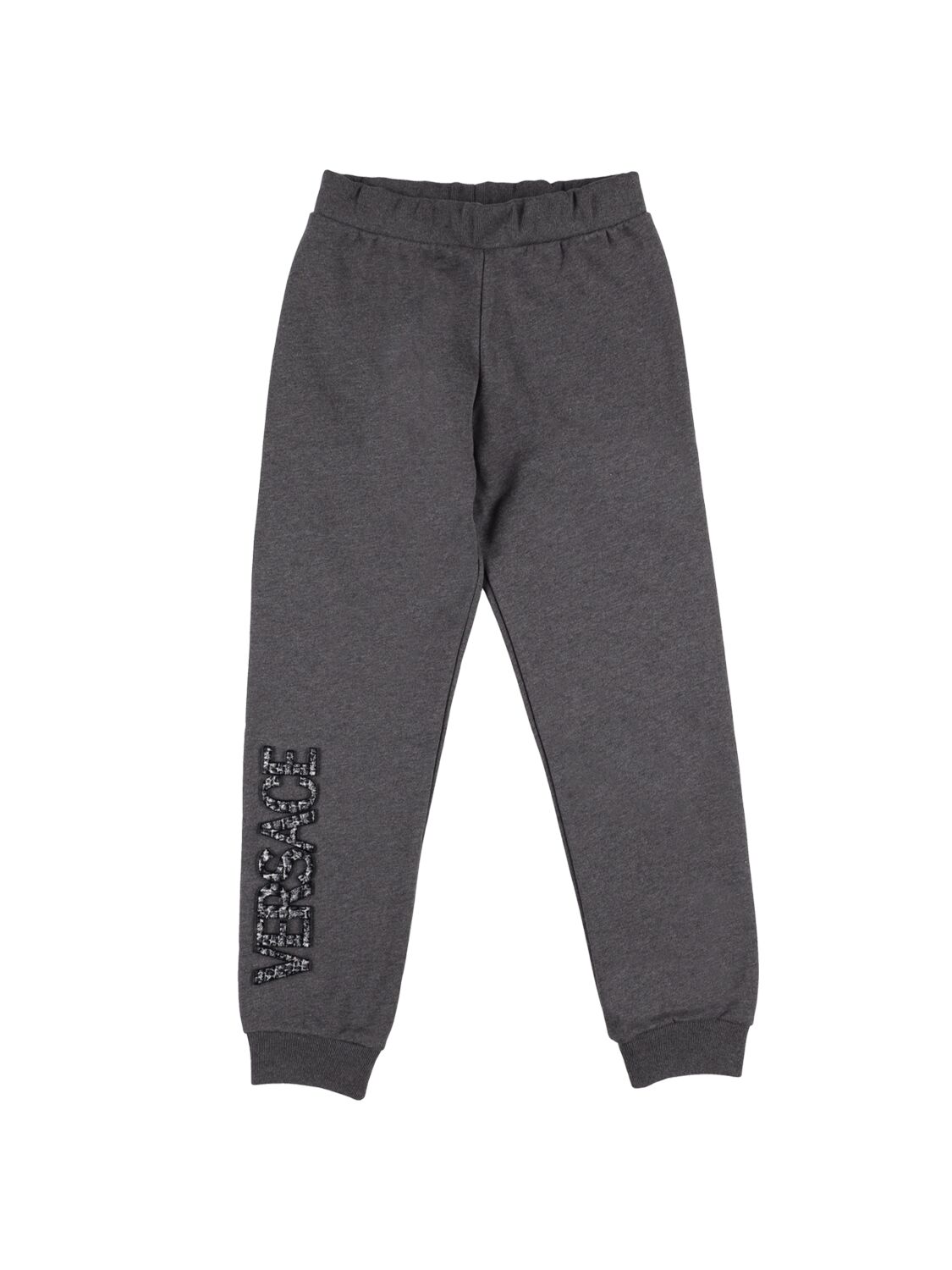 Shop Versace Embroidered Logo Cotton Sweatpants In Grey