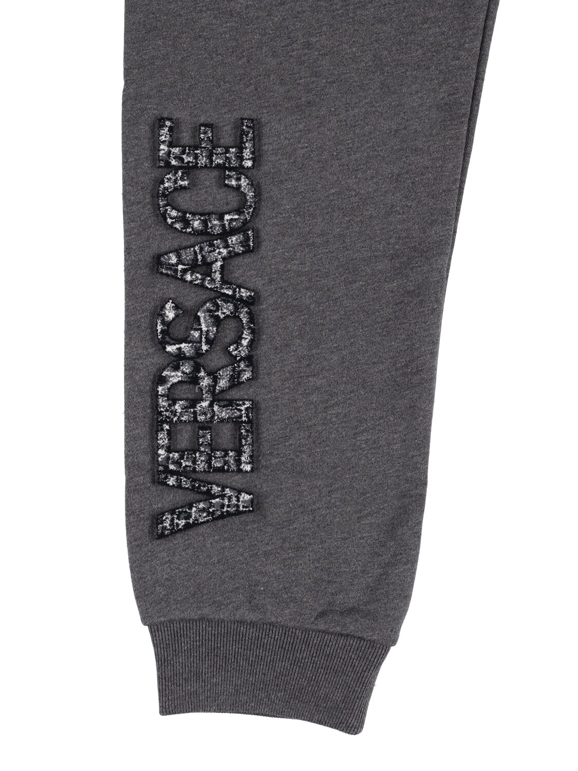 Shop Versace Embroidered Logo Cotton Sweatpants In Grey