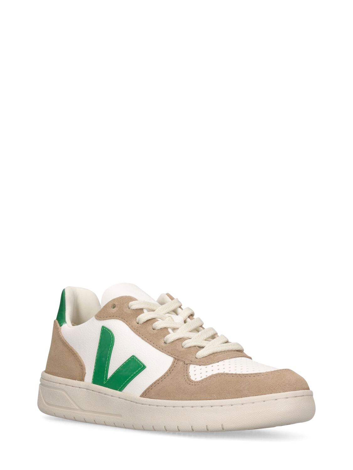 Shop Veja V-10 Leather Sneakers In White,beige