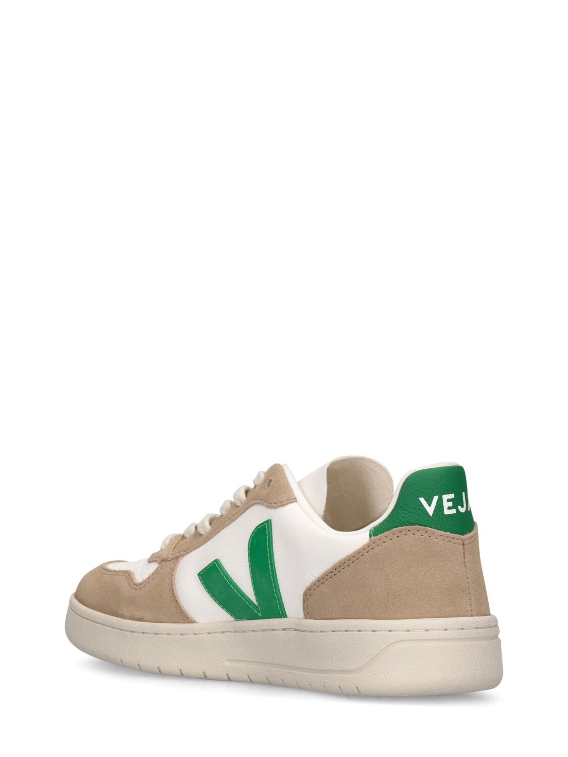 Shop Veja V-10 Leather Sneakers In White,beige