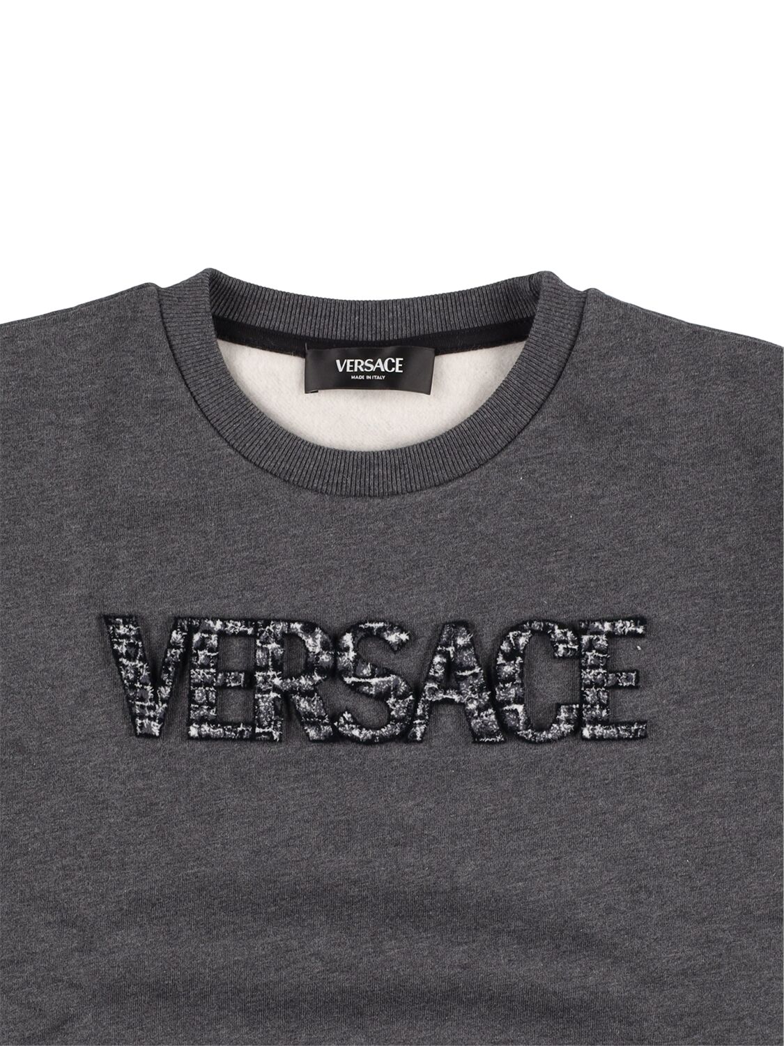 Shop Versace Embroidered Logo Cotton Sweatshirt In Grey