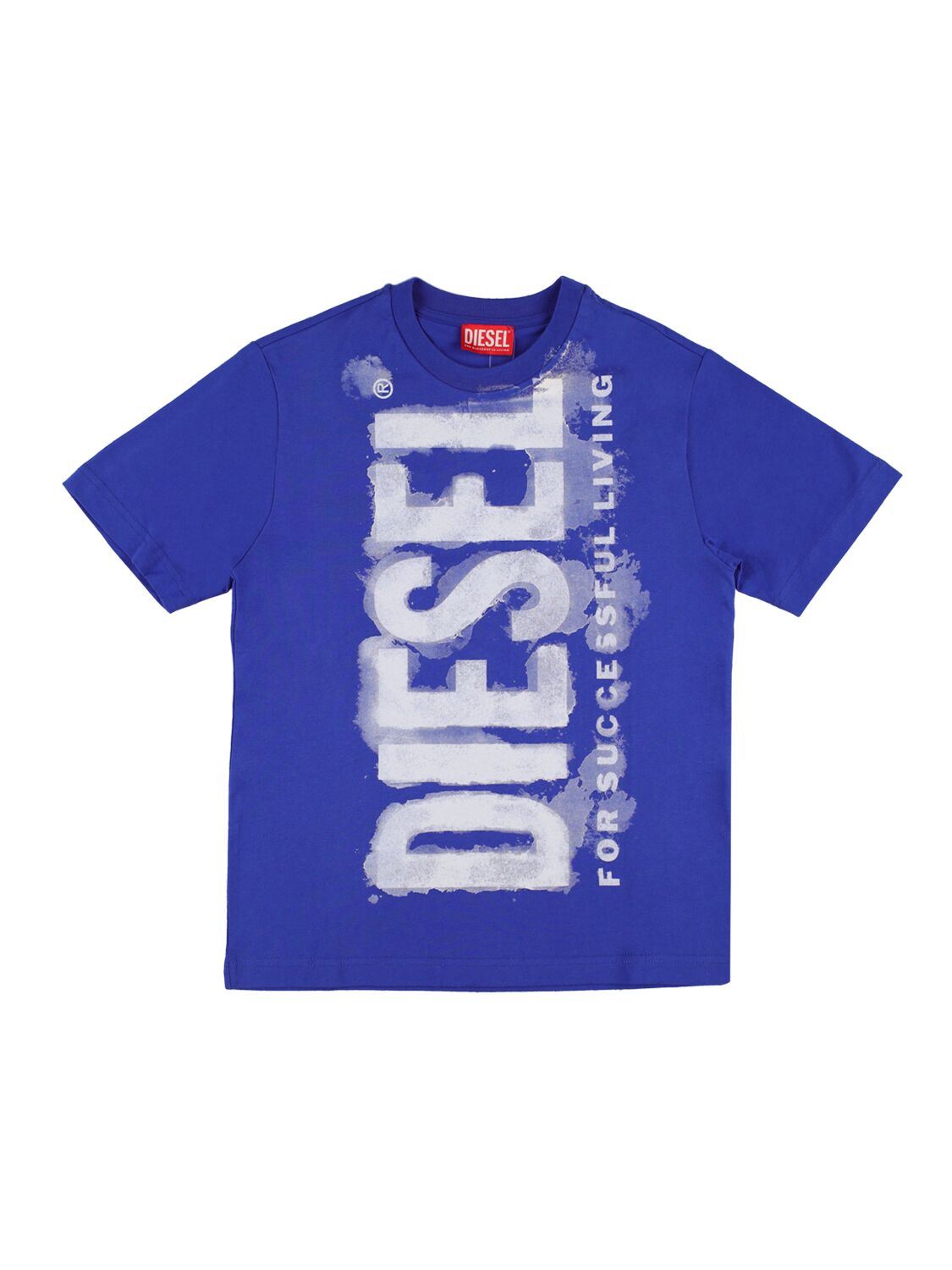Diesel Kids' Washed Logo Print Cotton Jersey T-shirt In Royal Blue