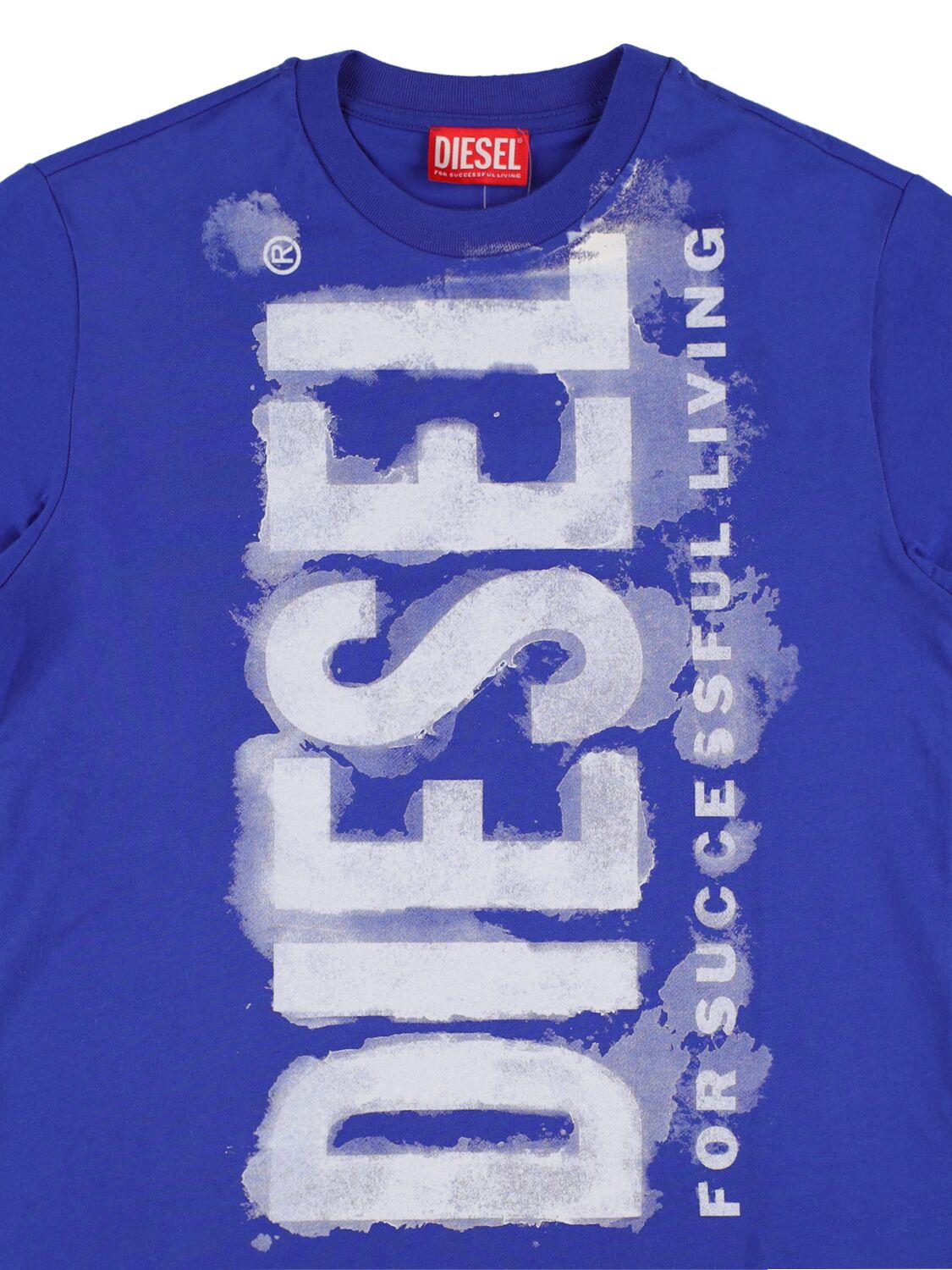 Shop Diesel Washed Logo Print Cotton Jersey T-shirt In Royal Blue