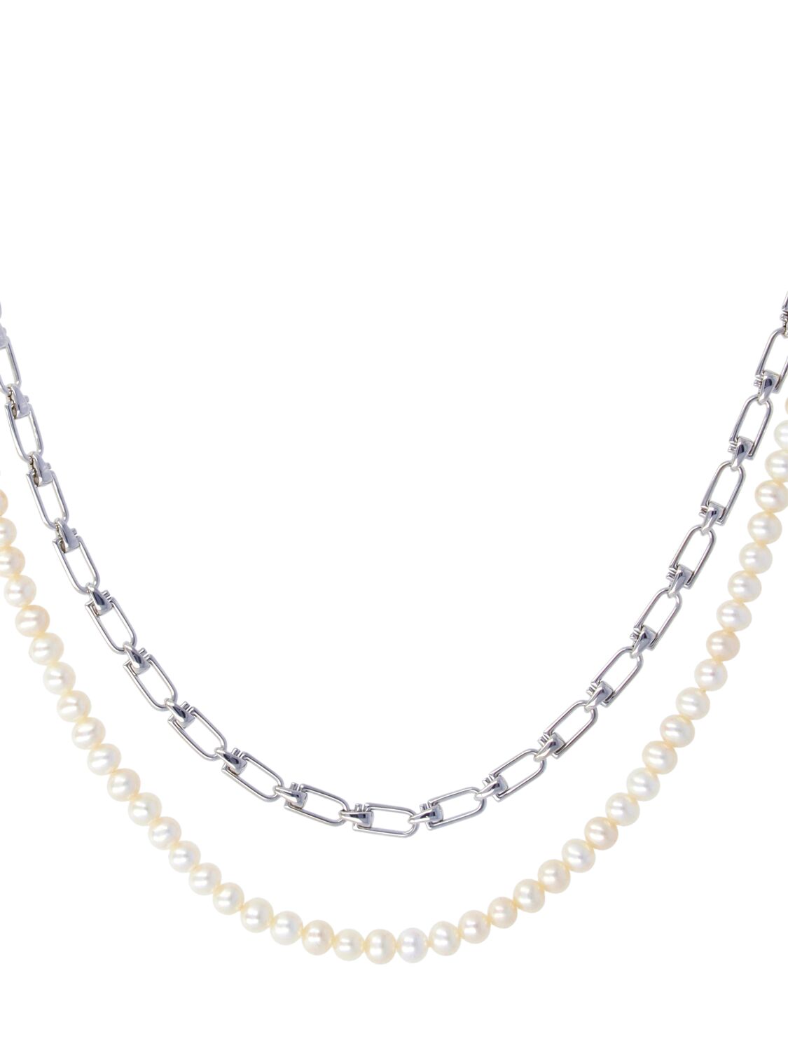 Shop Eéra Chain & Pearl Double Reine Necklace In Silver,pearl