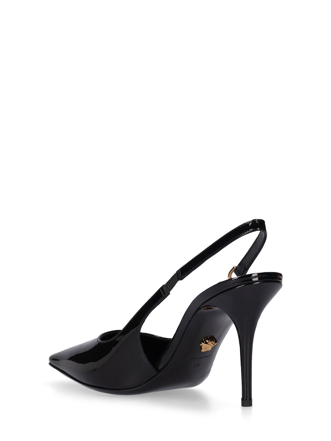 Shop Versace 85mm Leather Slingback Heels In Black