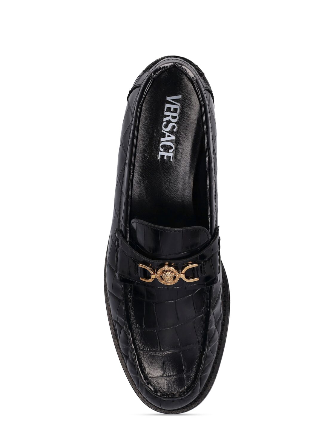 Shop Versace 25mm Leather Loafers In Black