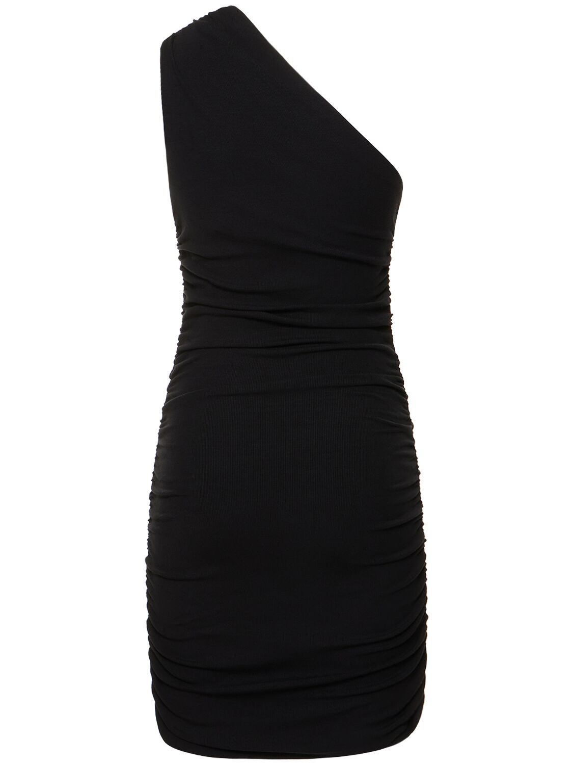 Shop The Andamane Nina Gathered Stretch Viscose Mini Dress In Black