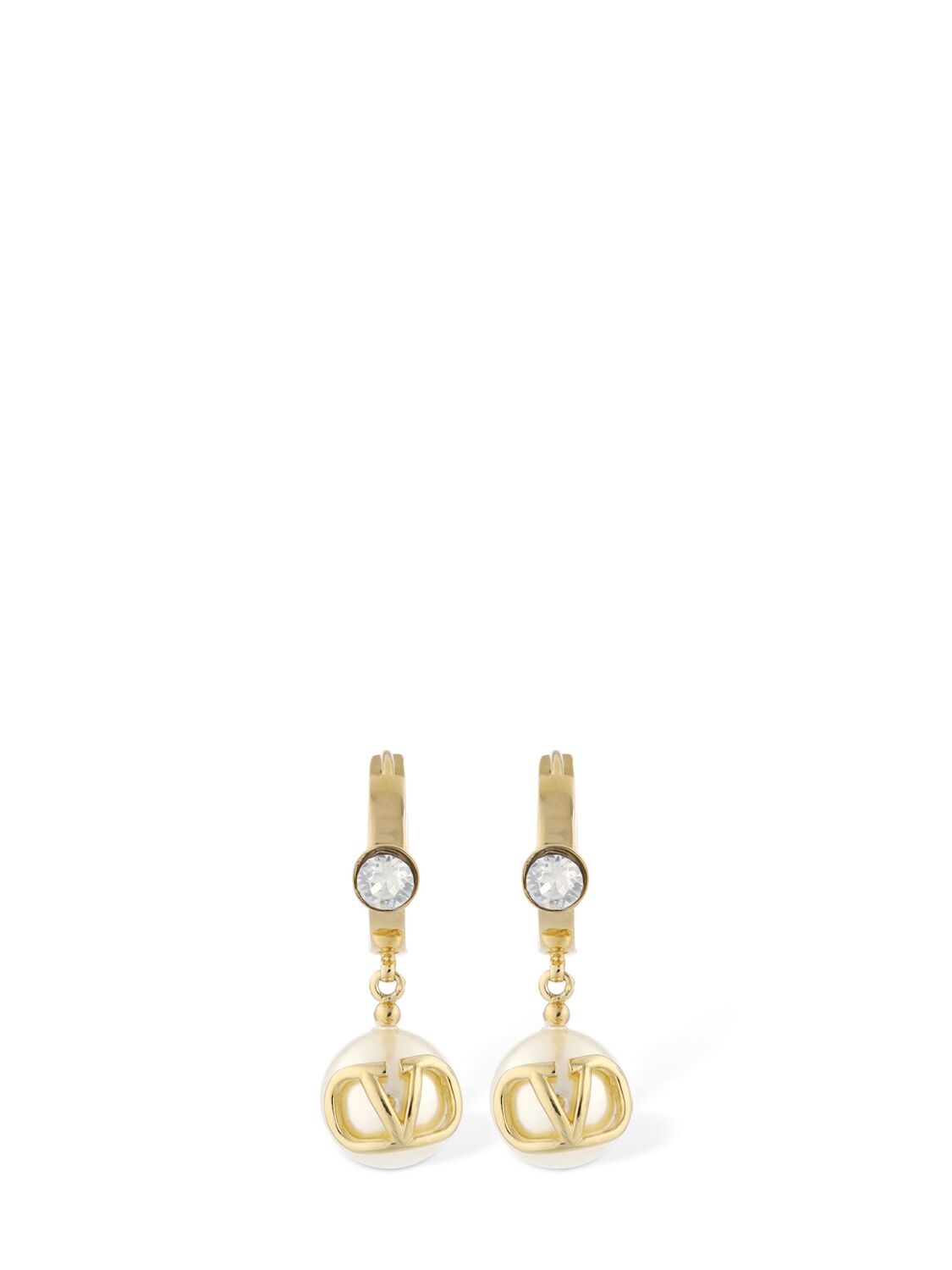 Valentino Garavani V Logo Faux Pearl Hoop Earrings In Gold