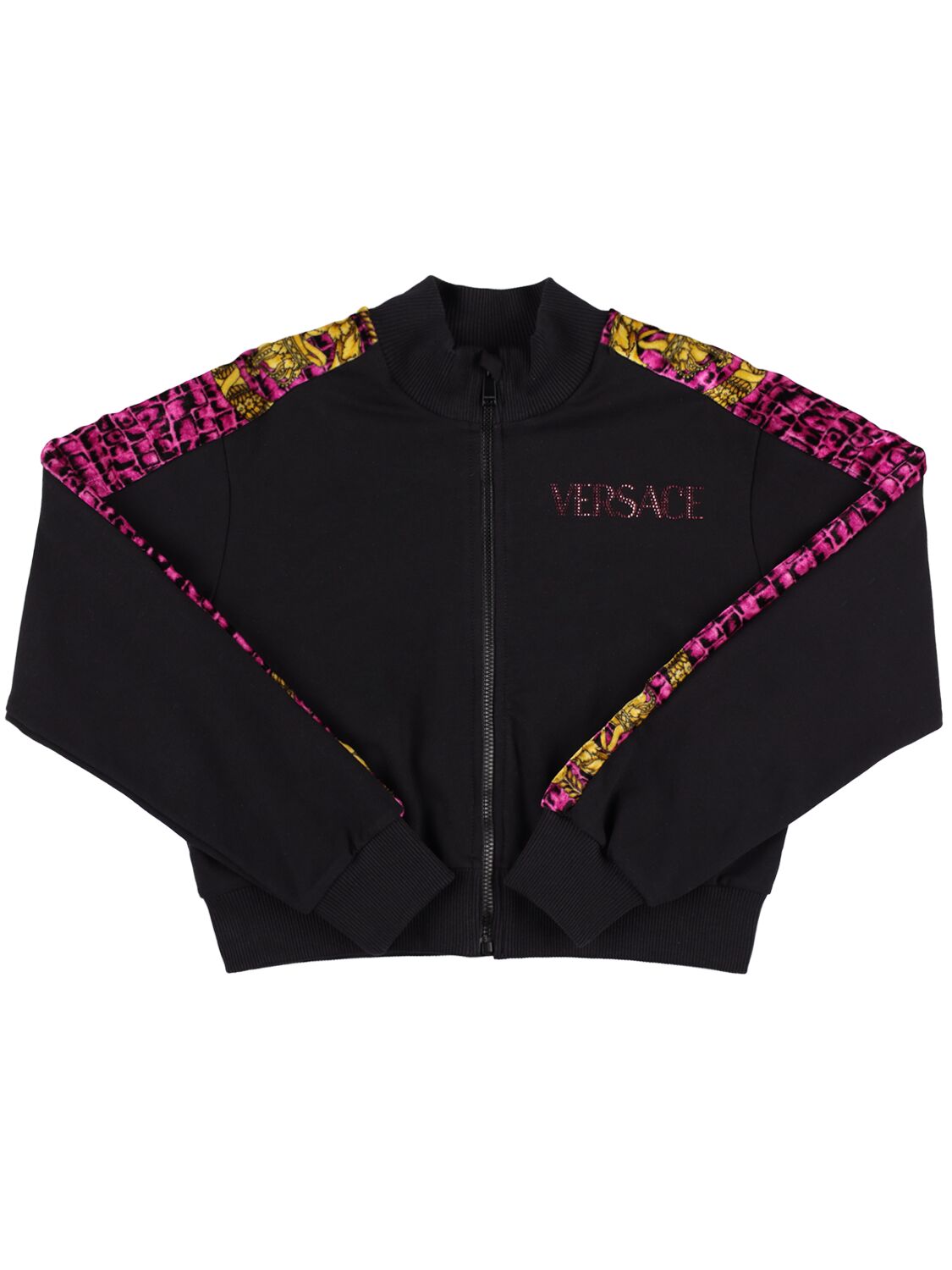 Versace Kids' Embroidered Logo Crop Cotton Sweatshirt In Black