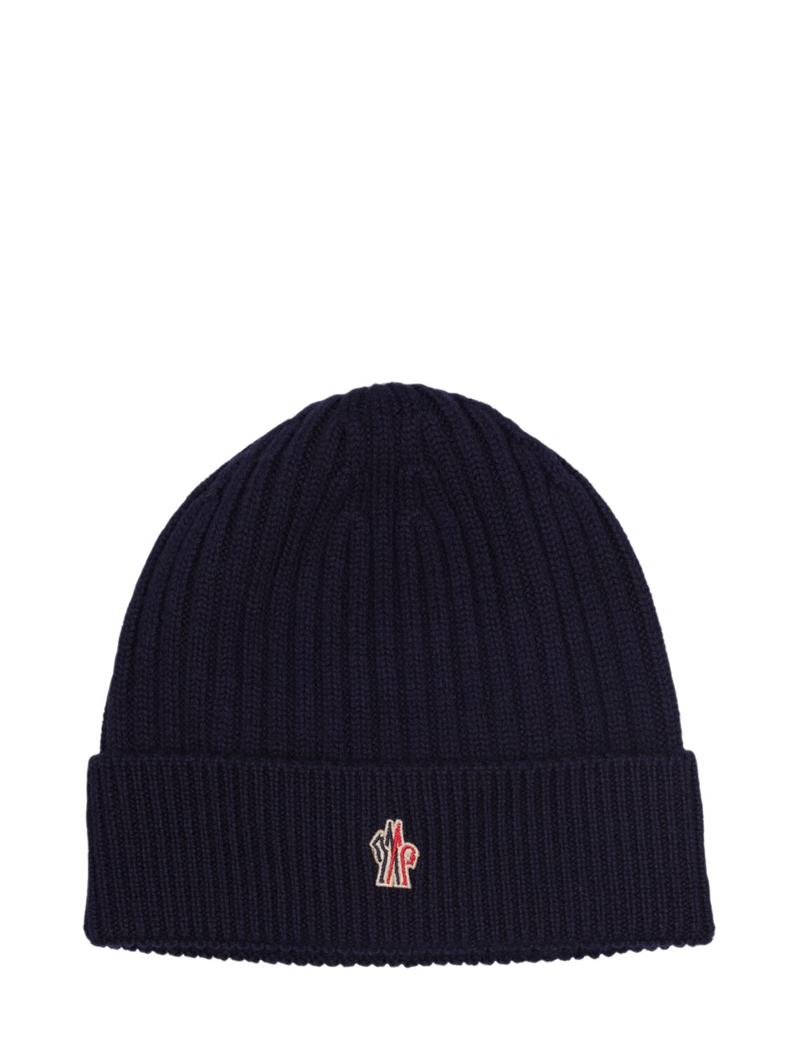 Moncler Ribbed Knit Wool Beanie In Midnight Blue