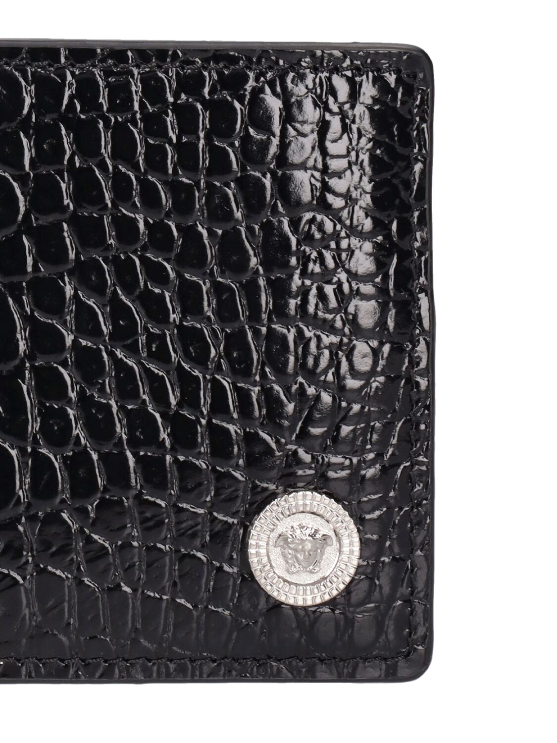 Shop Versace Croc Embossed Leather Wallet In Black