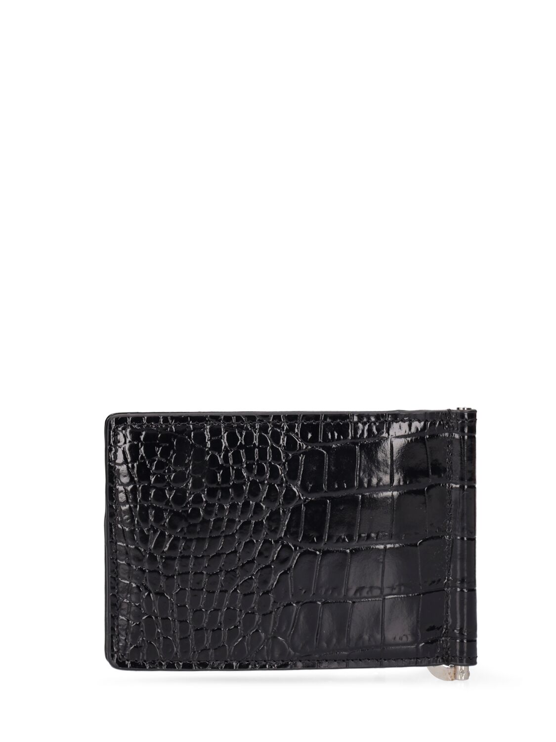 Shop Versace Croc Embossed Leather Wallet In Black