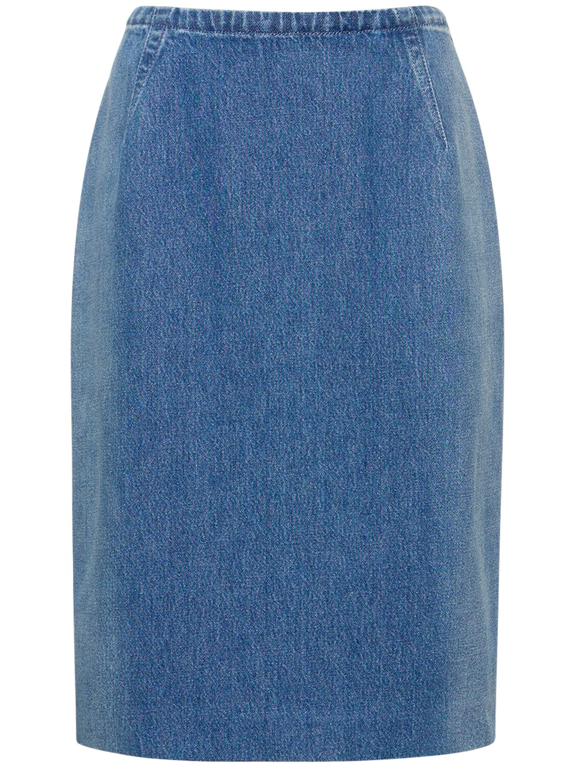 Shop Versace Denim Pencil Skirt W/ Back Slit In Blue