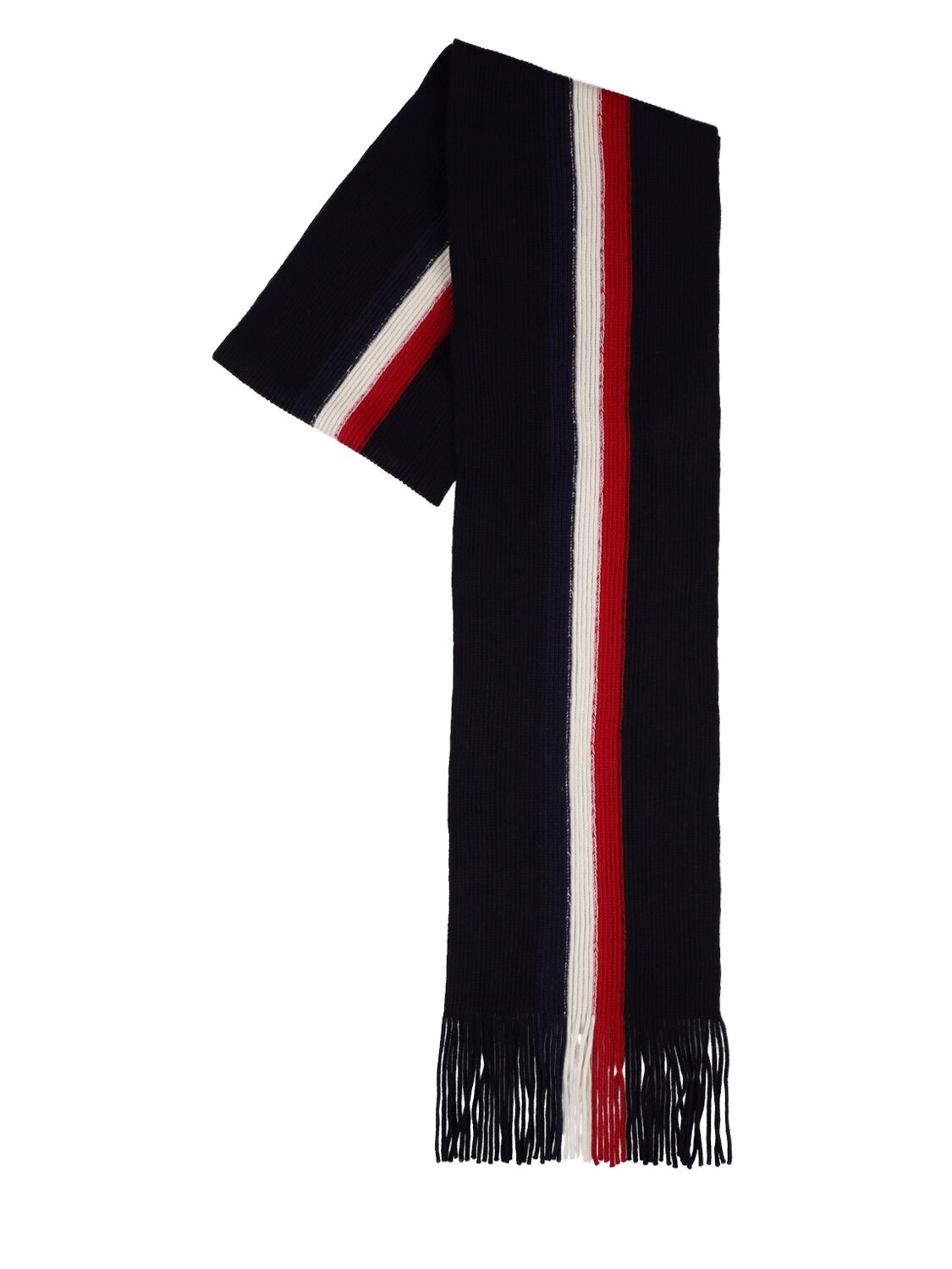 Shop Moncler Extrafine Wool Tricolor Scarf In Midnight Blue