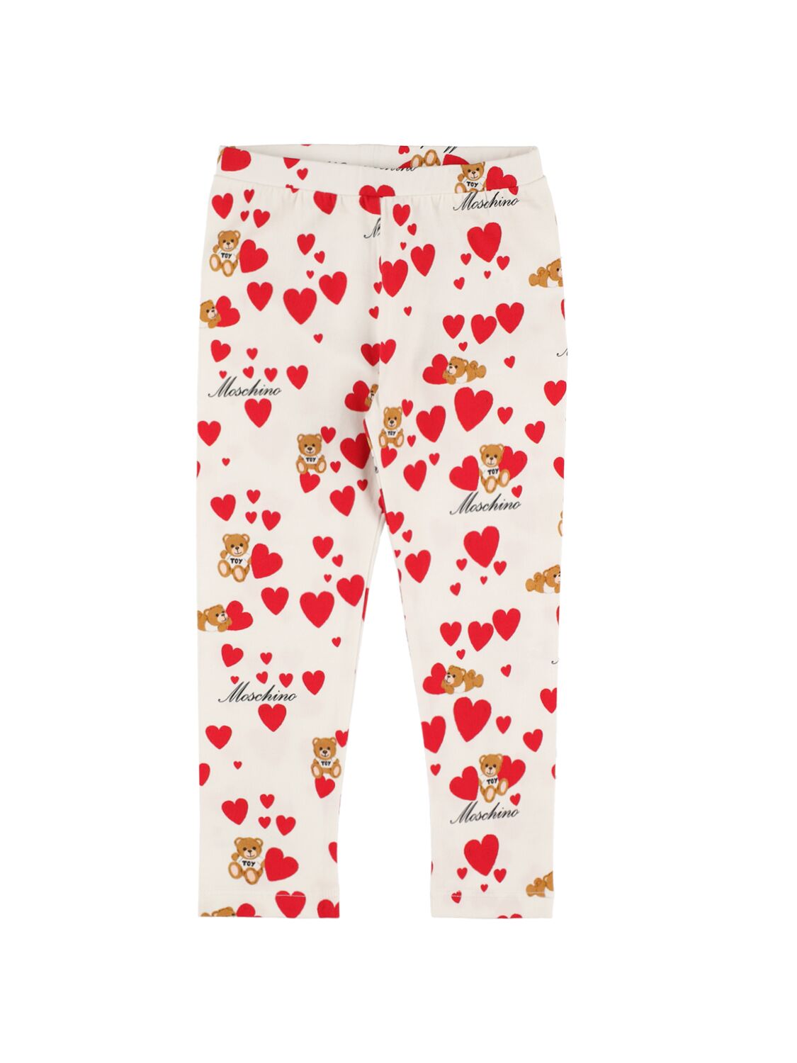 Moschino Kids' Printed Cotton Jersey Leggings In White,red