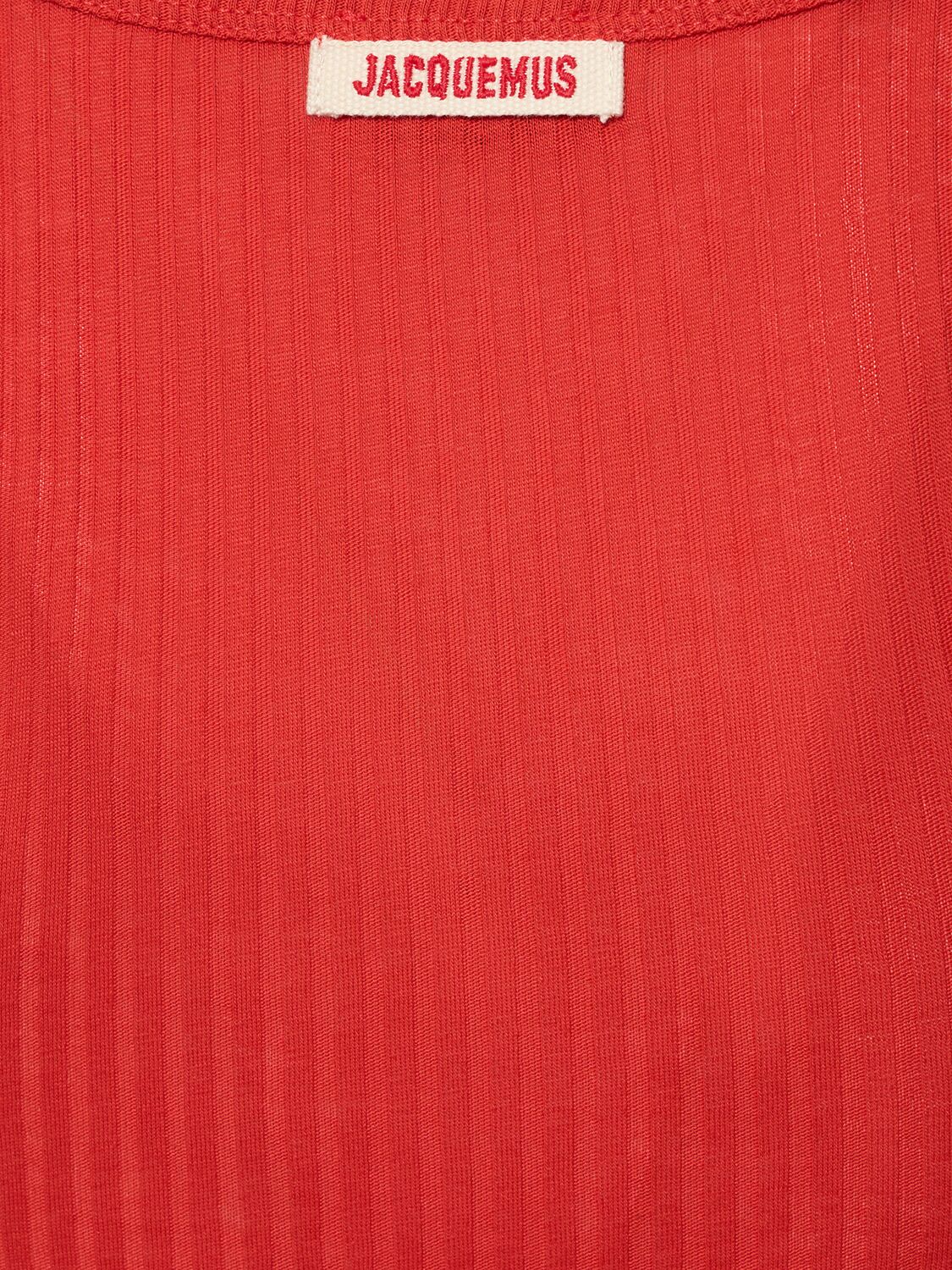 Shop Jacquemus Le Body Caraco Cotton Knit Bodysuit In Red