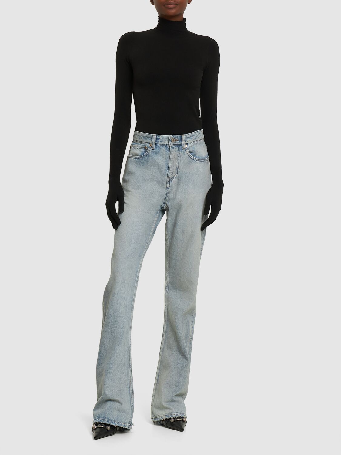 Image of Cotton Denim Bootcut Jeans