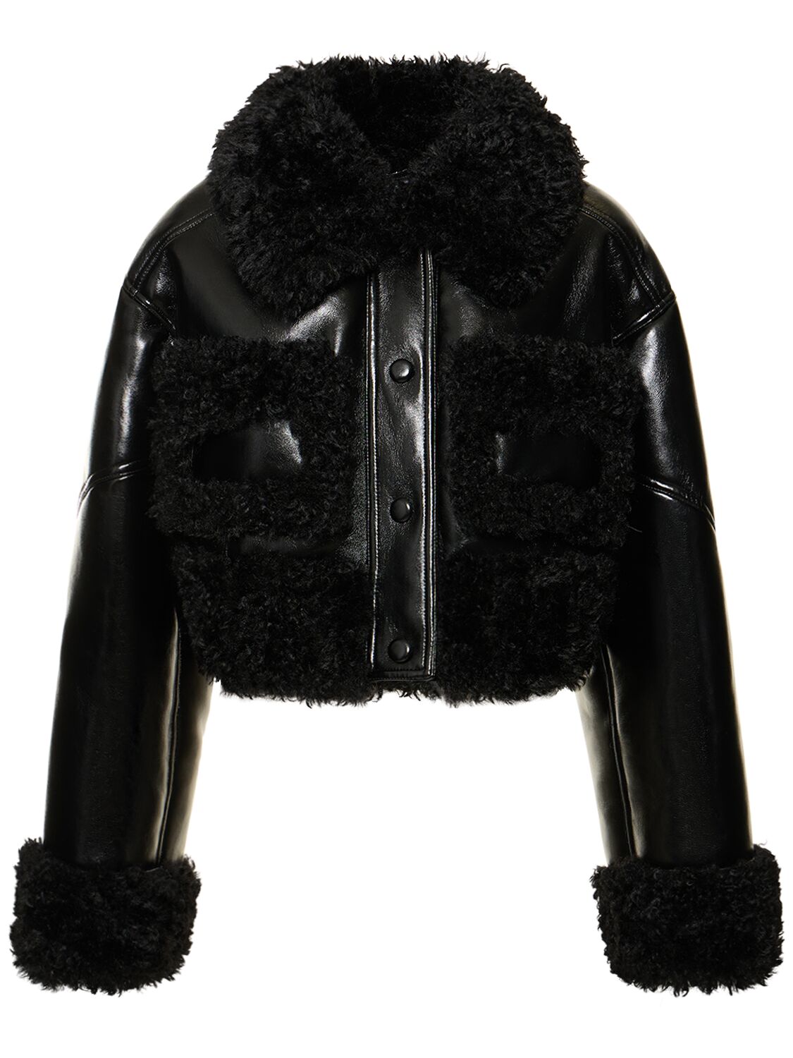 Shop Stand Studio Fleur Cropped Faux Shearling Jacket In Black