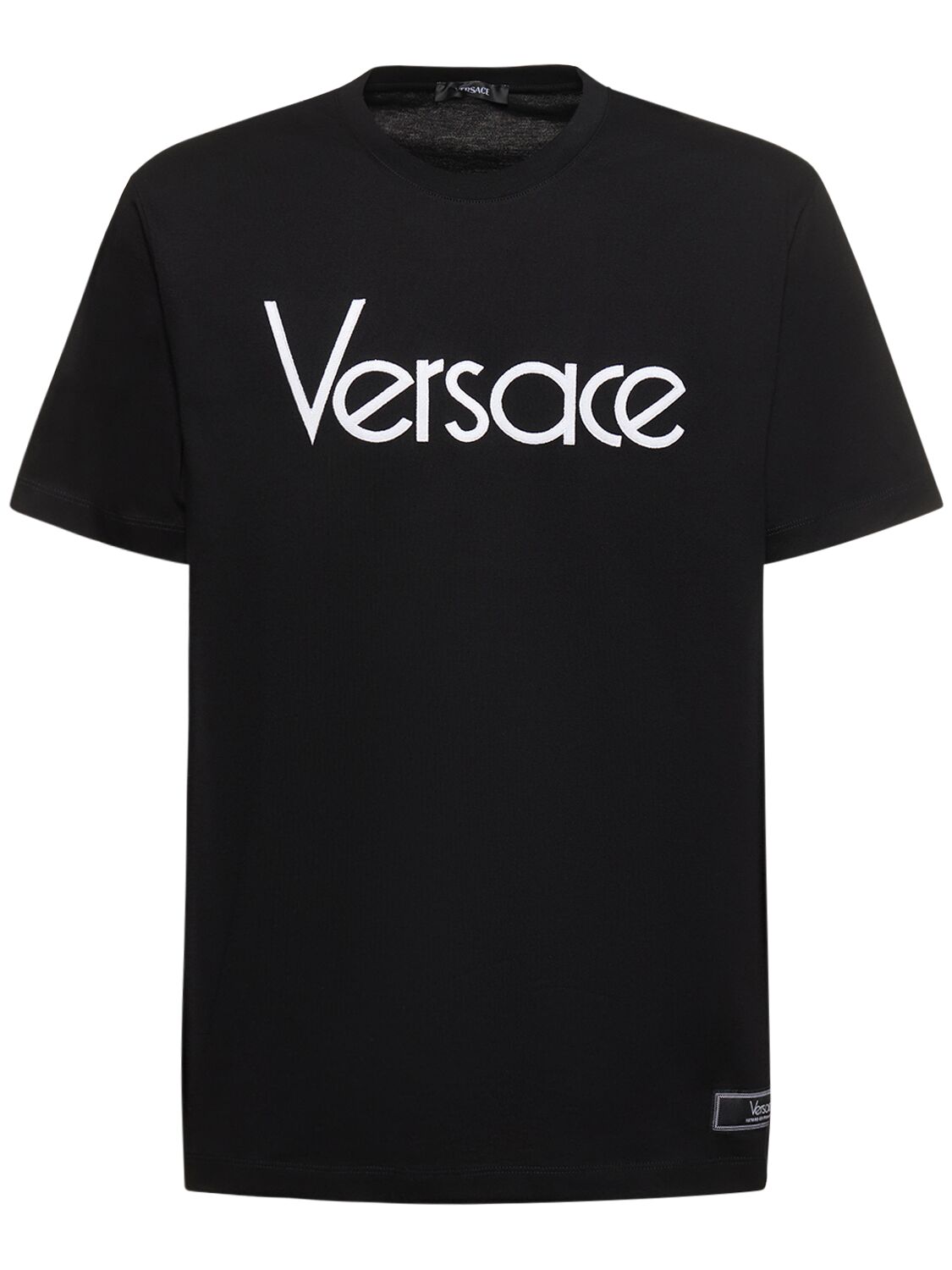 Shop Versace Logo Printed Cotton T-shirt In Black