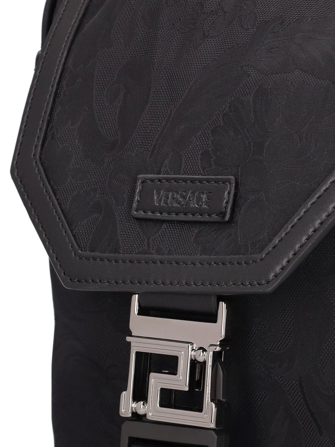 Shop Versace Barocco Nylon Messenger Bag In Black