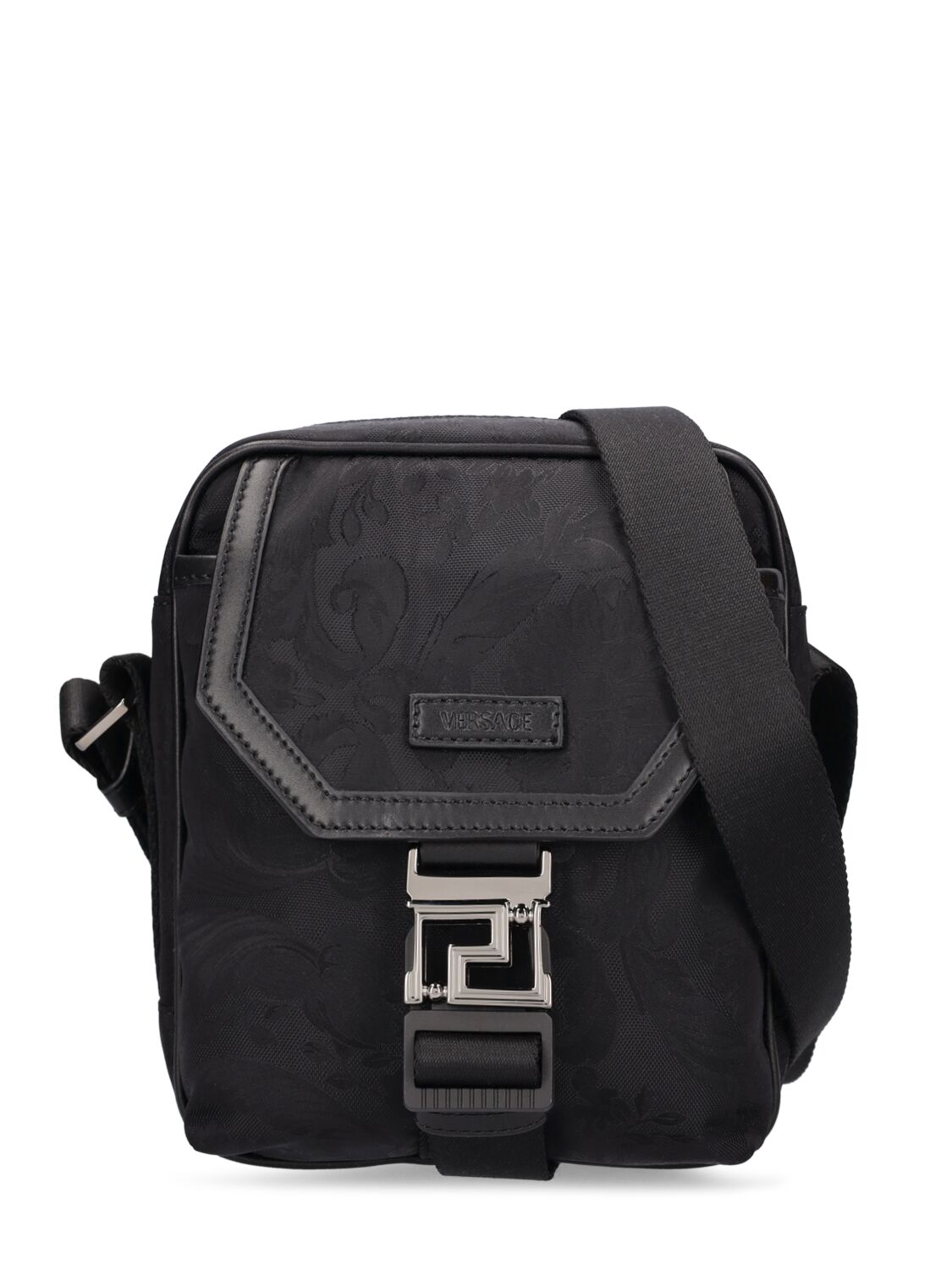 Versace Barocco Nylon Messenger Bag In Black