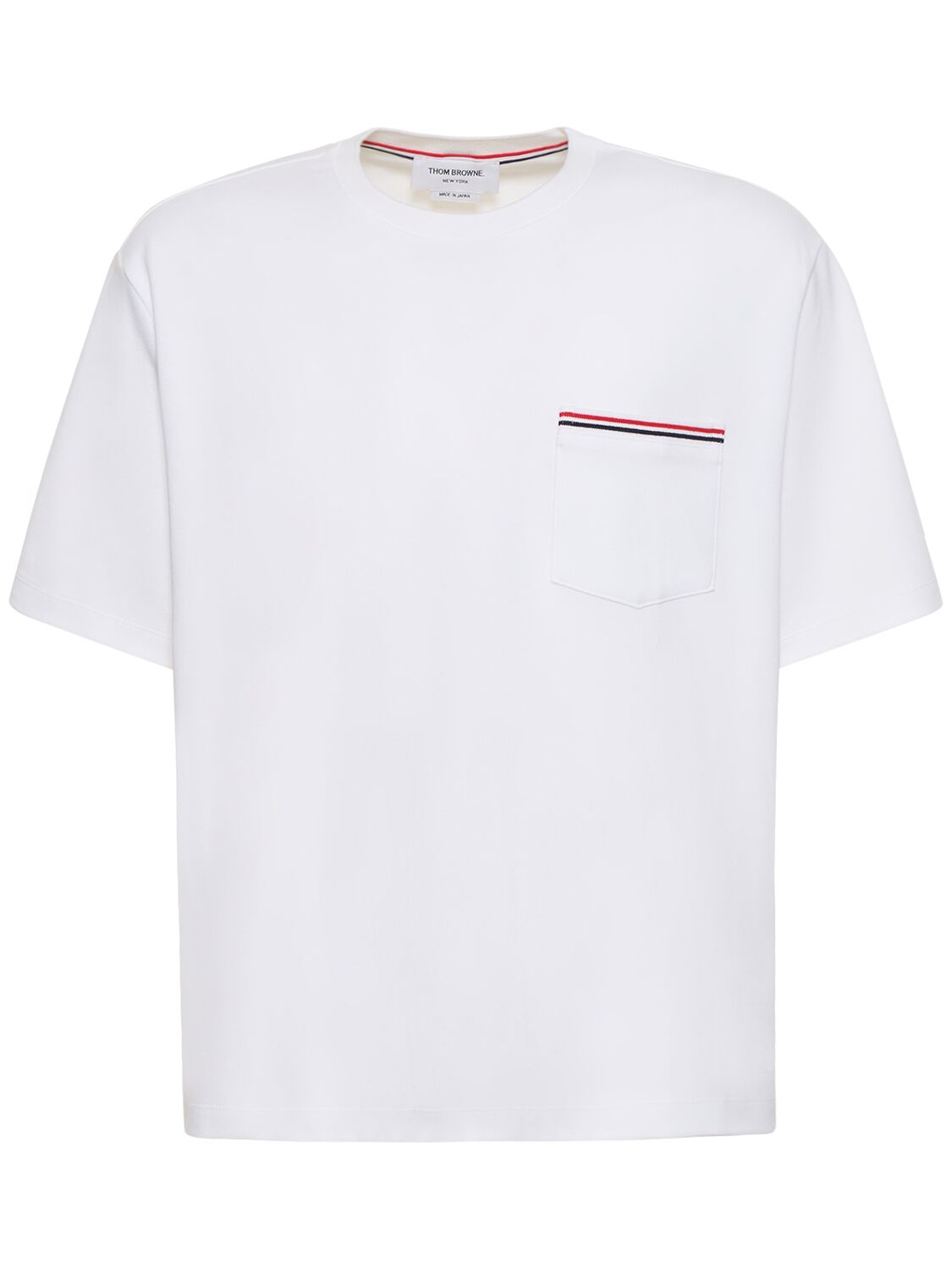 Shop Thom Browne Cotton Jersey T-shirt W/ Striped Trim In White