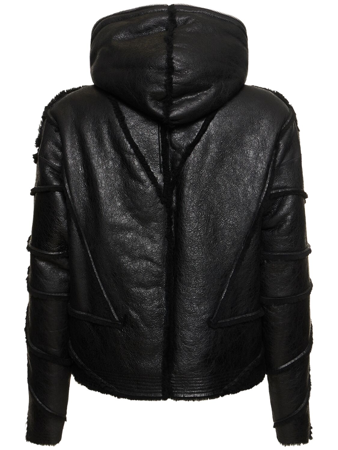Shop Rick Owens Hooded Sealed Leather Jacket In Black