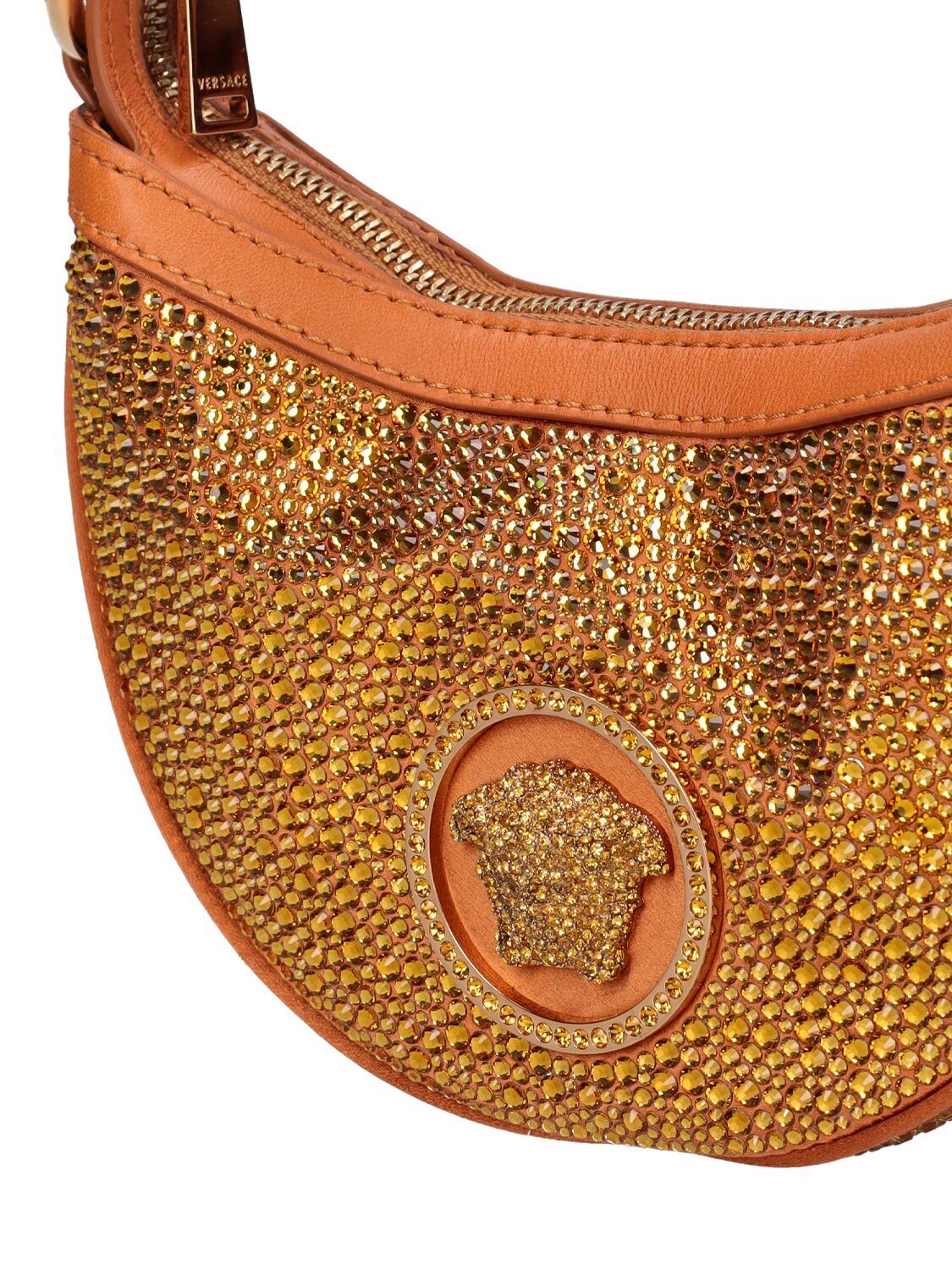 Shop Versace Mini Hobo Viscose & Silk Bag In Caramel Gold