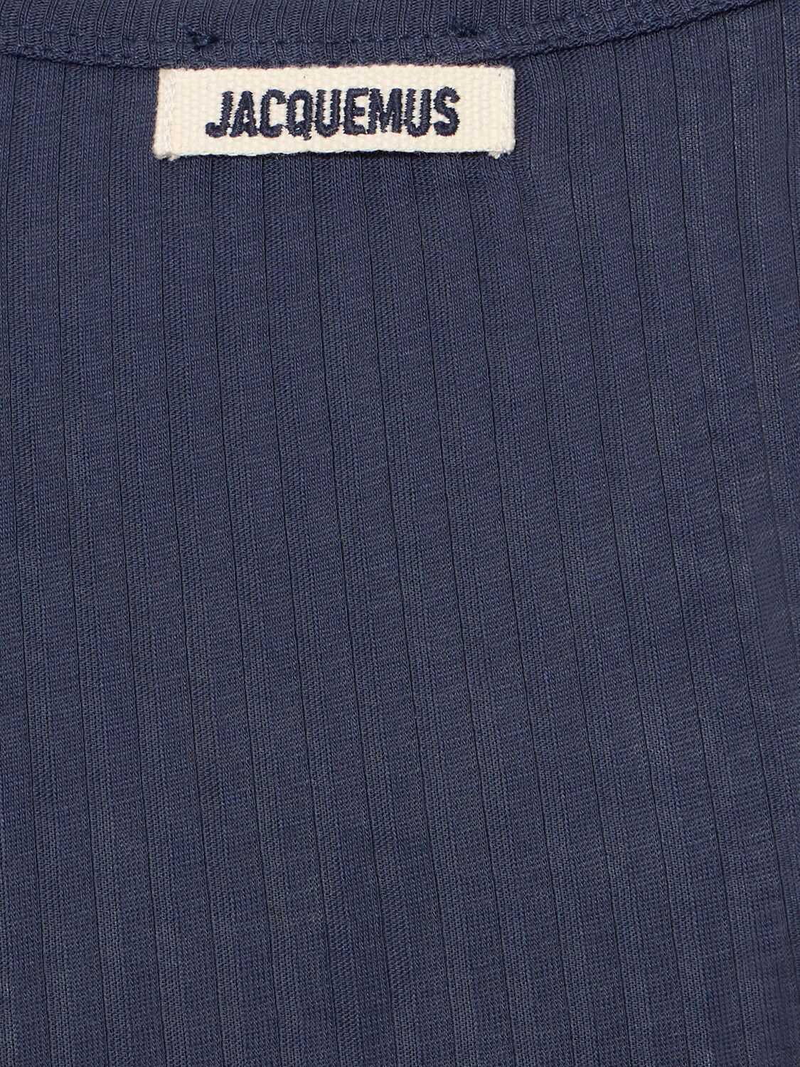 Shop Jacquemus Le Body Caraco Cotton Knit Bodysuit In Navy