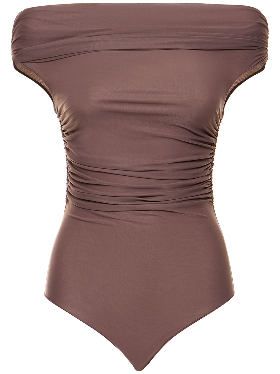 The Andamane Nicola Off-the-shoulder Bodysuit In Brown