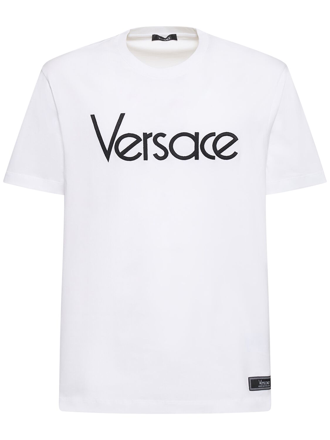 Versace Logo Printed Cotton T-shirt In White
