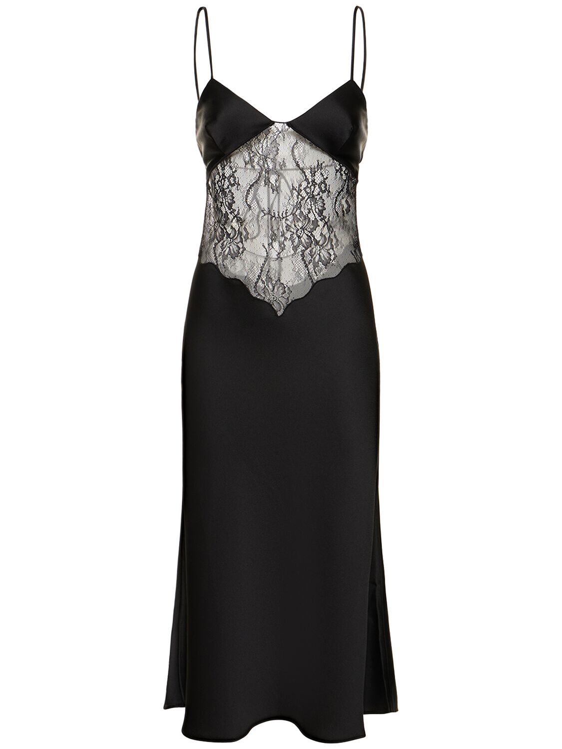 The Andamane Jessica Lace & Satin Midi Dress In Black