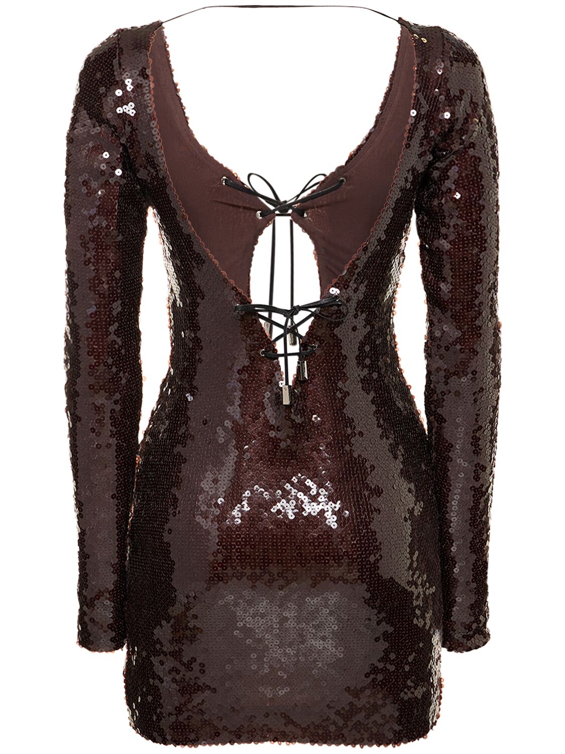 Shop 16arlington Solarium Sequined Lace-up Dress In Brown