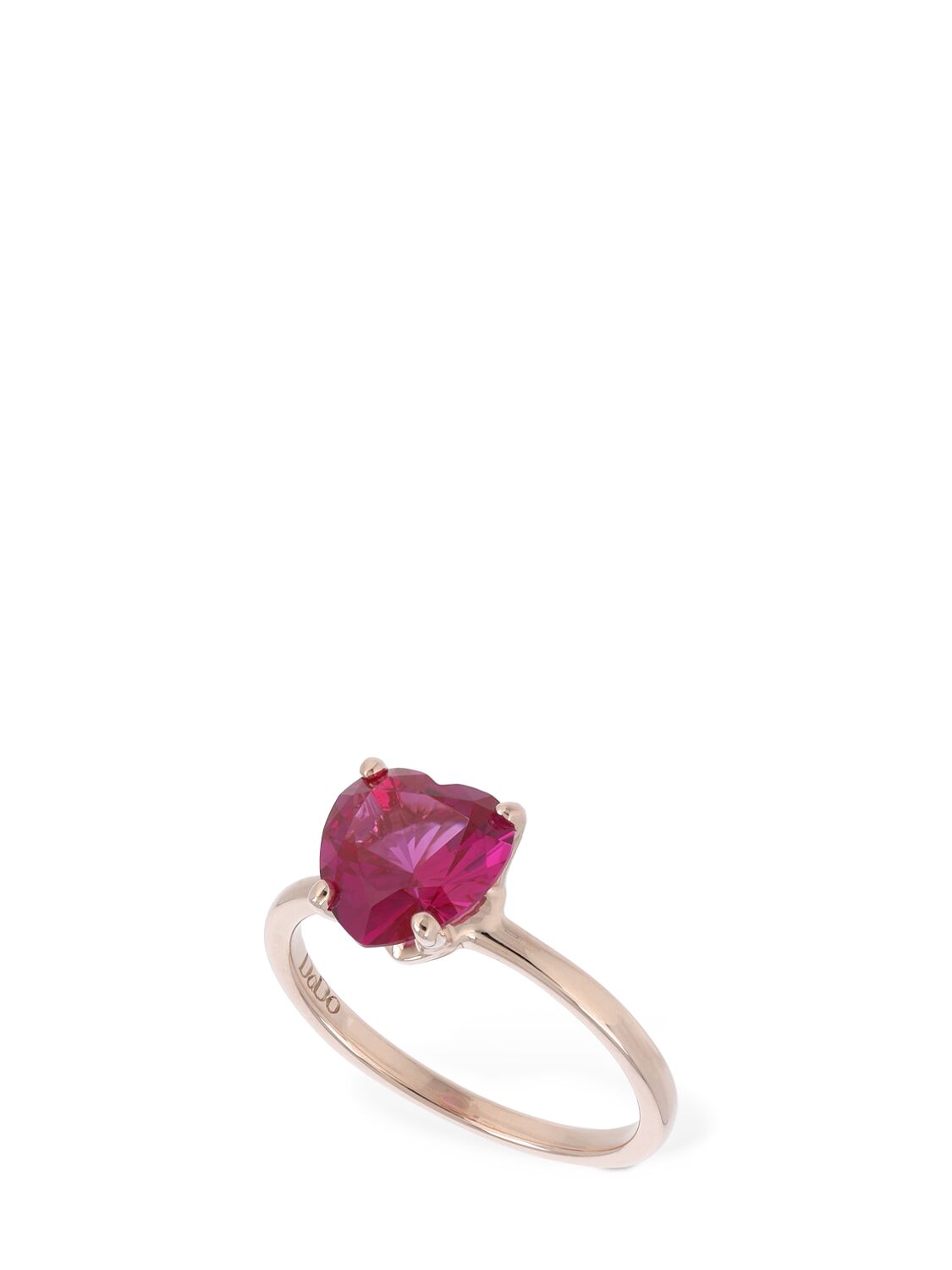 Dodo 9kt Rose Gold Heart Synthetic Ruby Ring In Gold,fuchsia