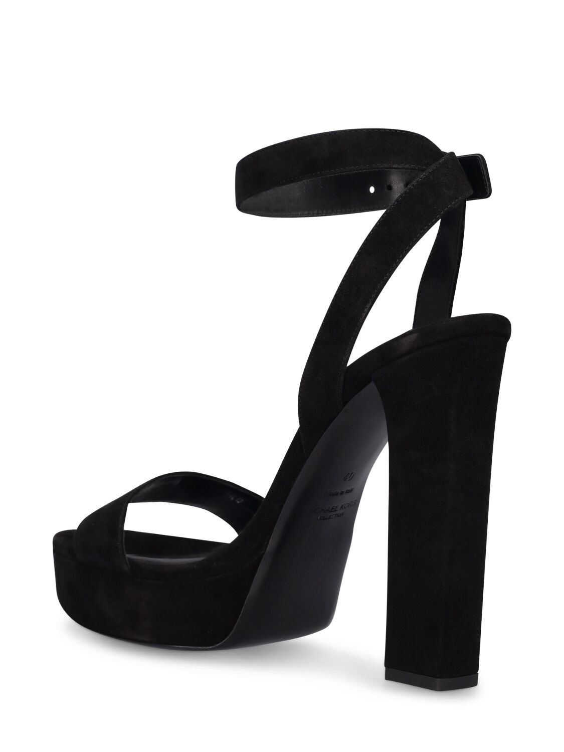 Shop Michael Kors 110mm Annabelle Runway Suede Sandals In Black