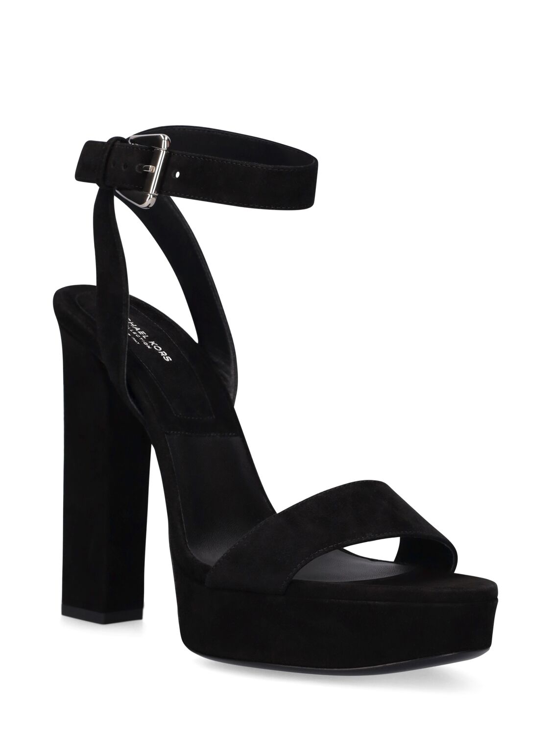 Shop Michael Kors 110mm Annabelle Runway Suede Sandals In Black