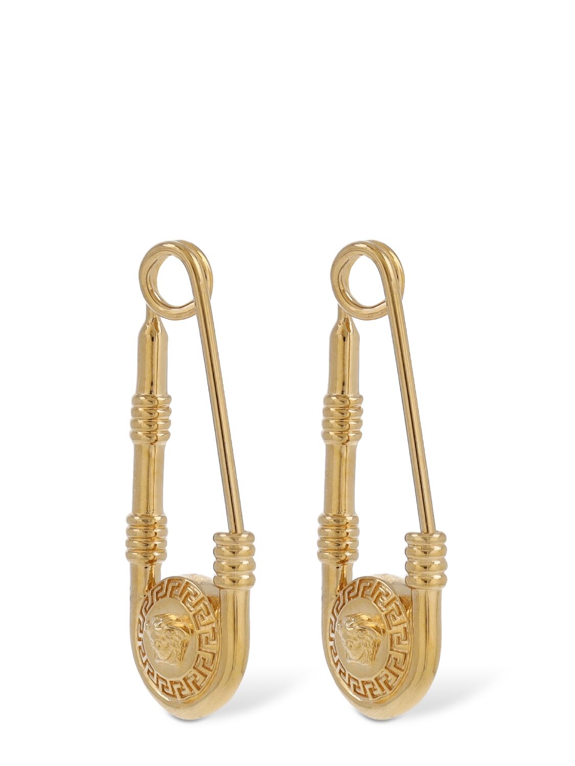 Shop Versace Safety Pin Medusa Earrings In Gold