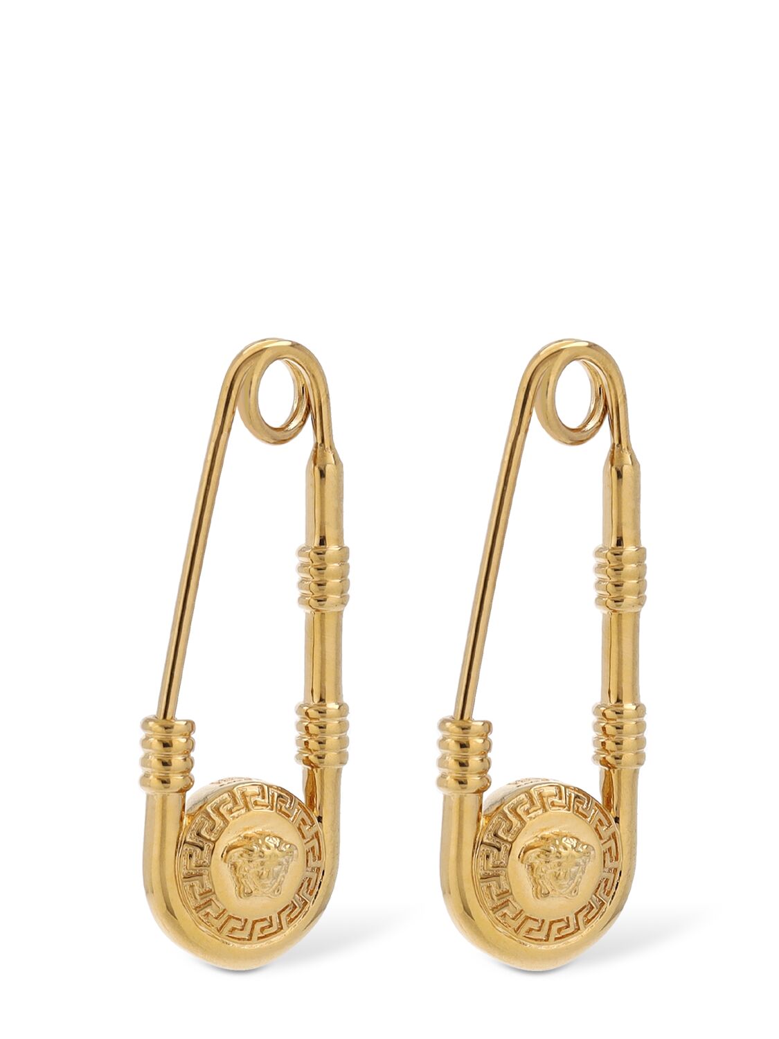 Shop Versace Safety Pin Medusa Earrings In Gold