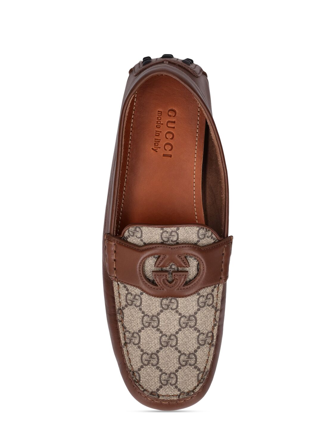 Shop Gucci Gg Cotton Blend And Leather Loafers In Beige,brown