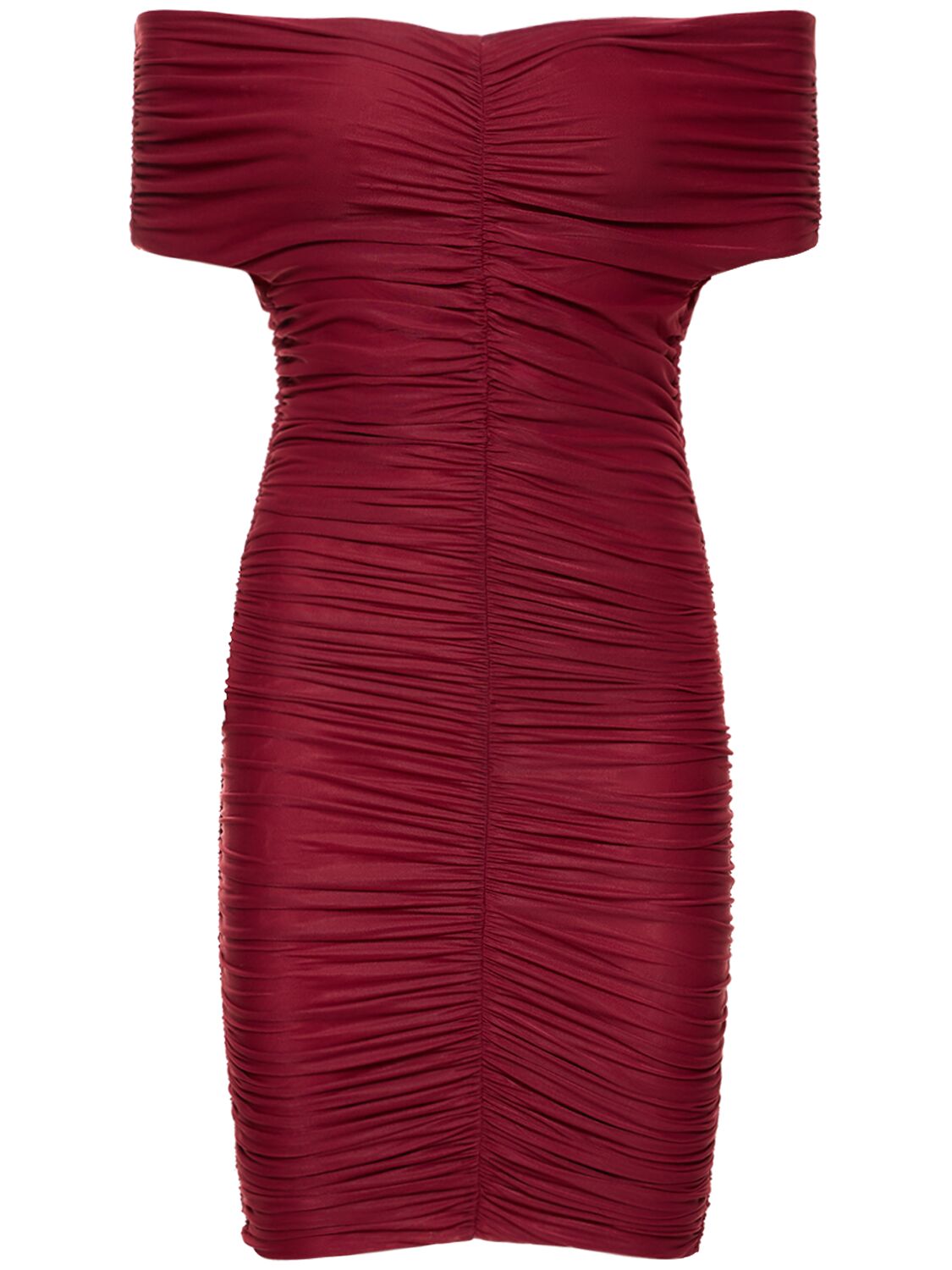 Red Jersey Bardot Ruched Mini Dress