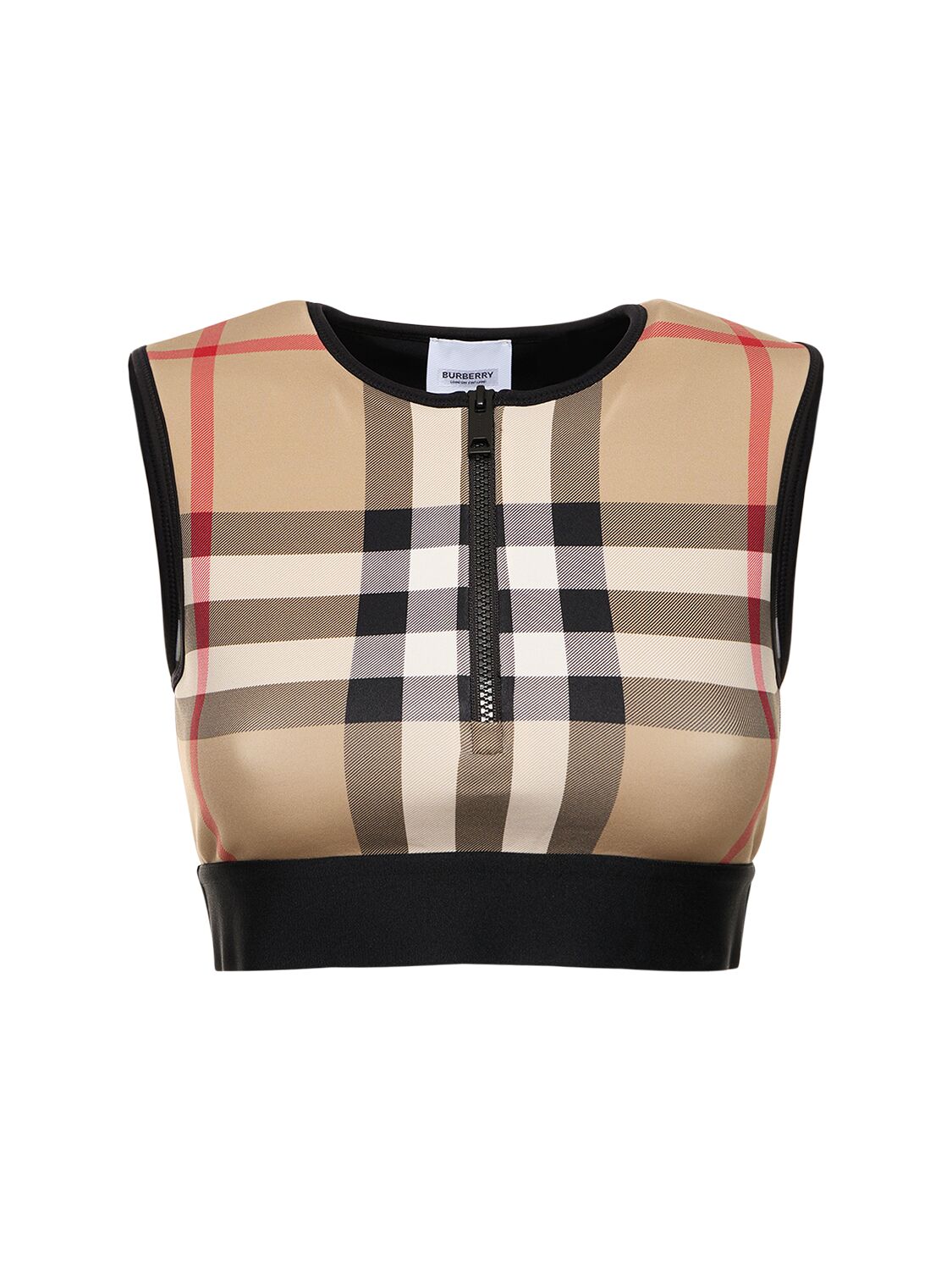 Burberry Zadie Check Print Zip Crop Top In Brown