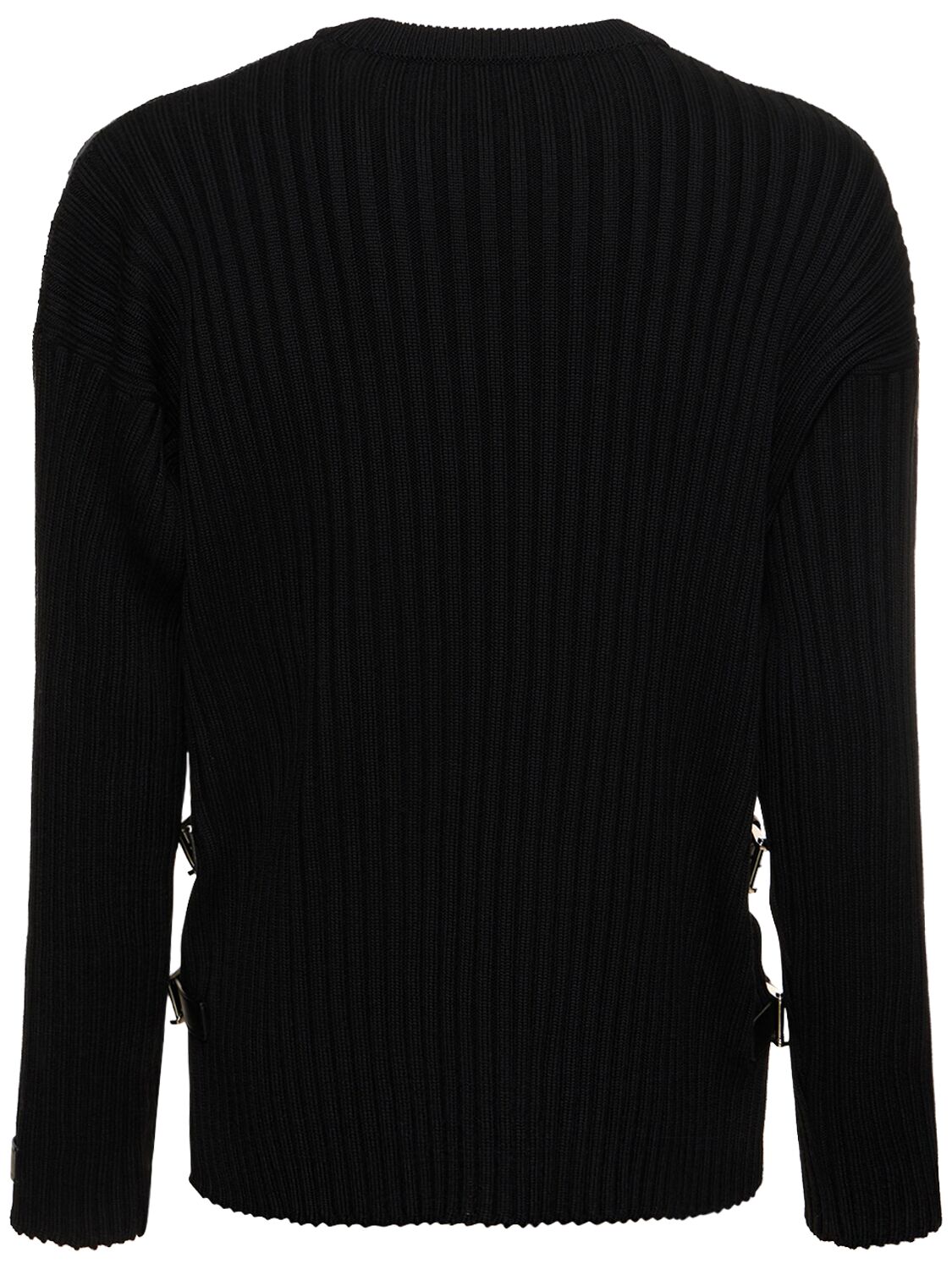 Shop Versace Wool Knit Sweater W/ Buckles In Black