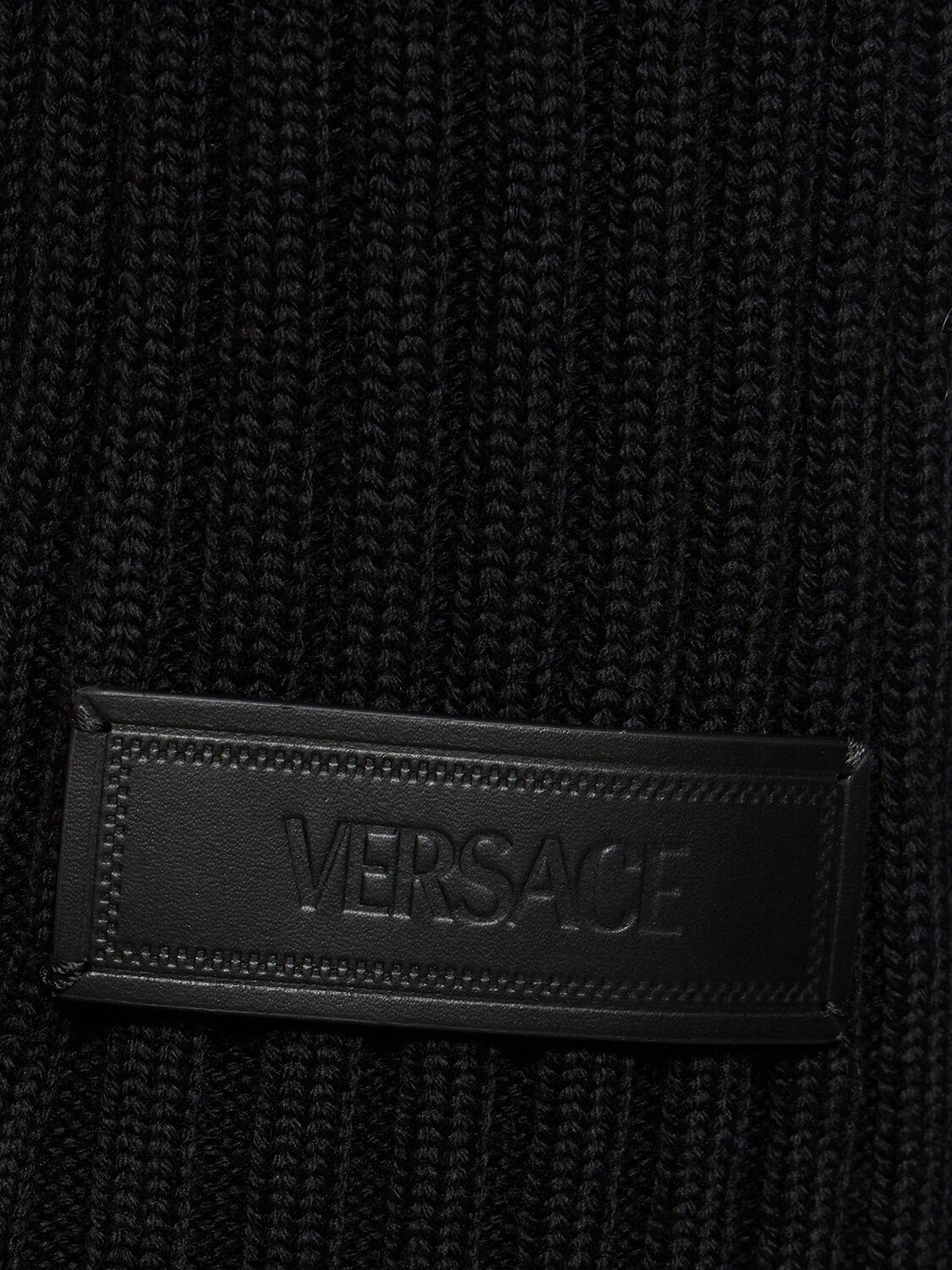 Shop Versace Wool Knit Sweater W/ Buckles In Black