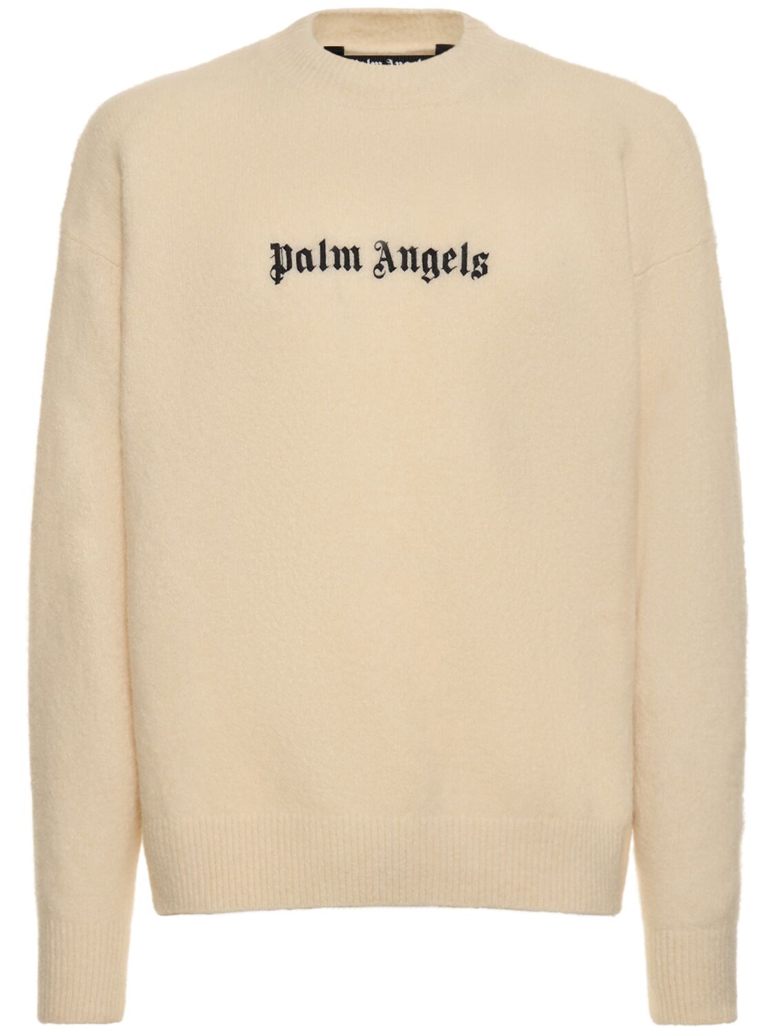 Shop Palm Angels Classic Logo Wool Blend Sweater In White